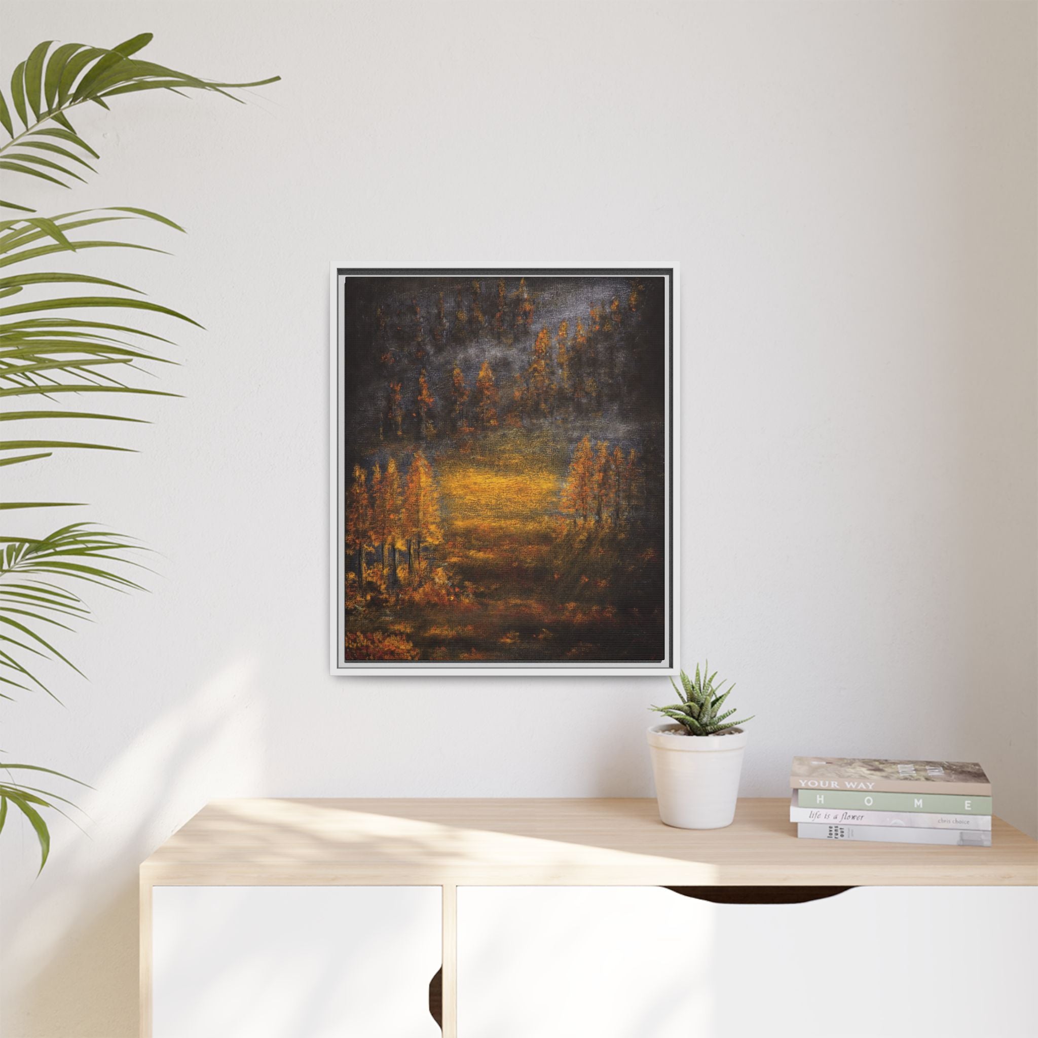 Autumn Glow Landscape - Framed Matte Canvas Wall Art