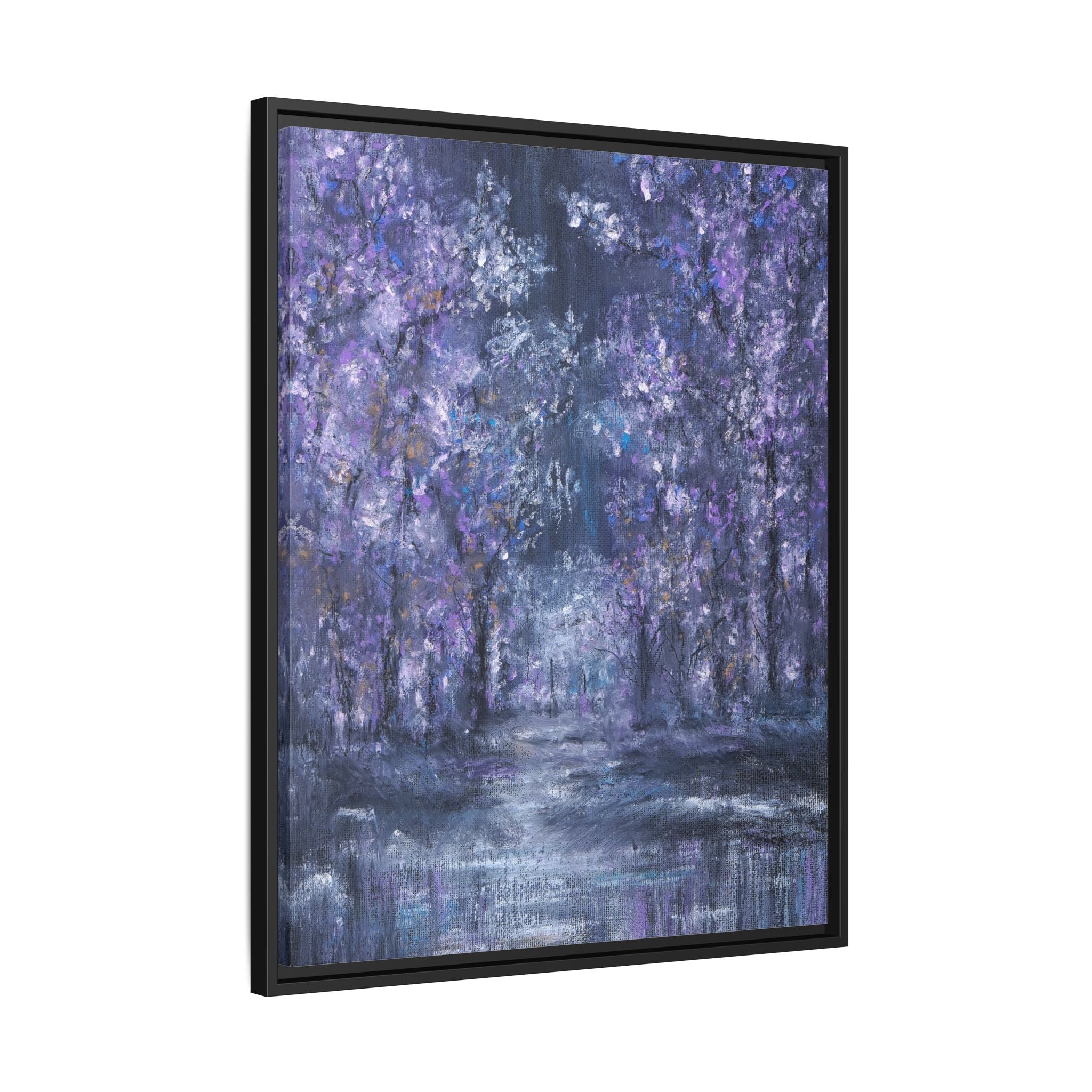Framed Matte Canvas Art – Lavender Forest Moonlit Landscape