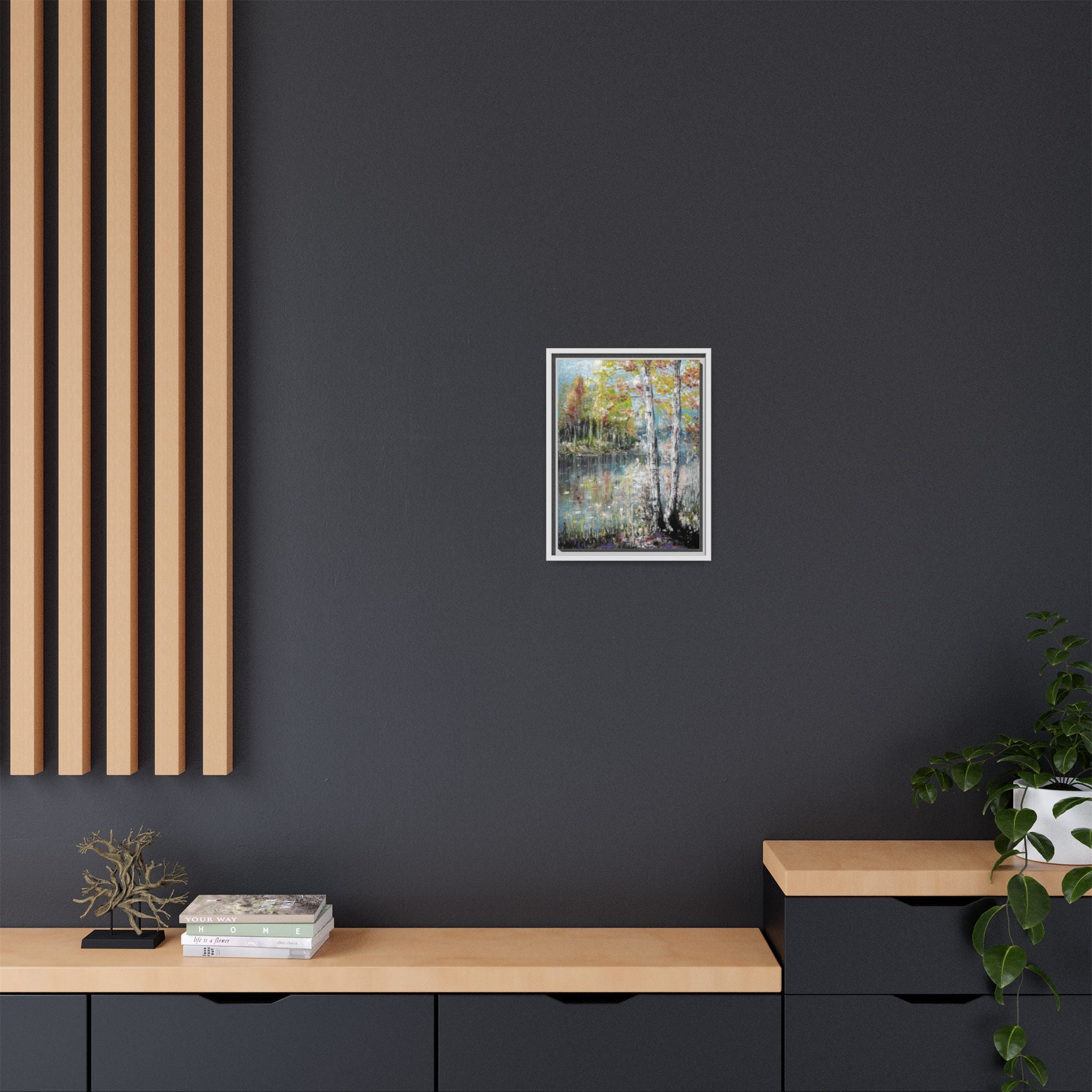 Framed Matte Canvas-Trees by the Lake
