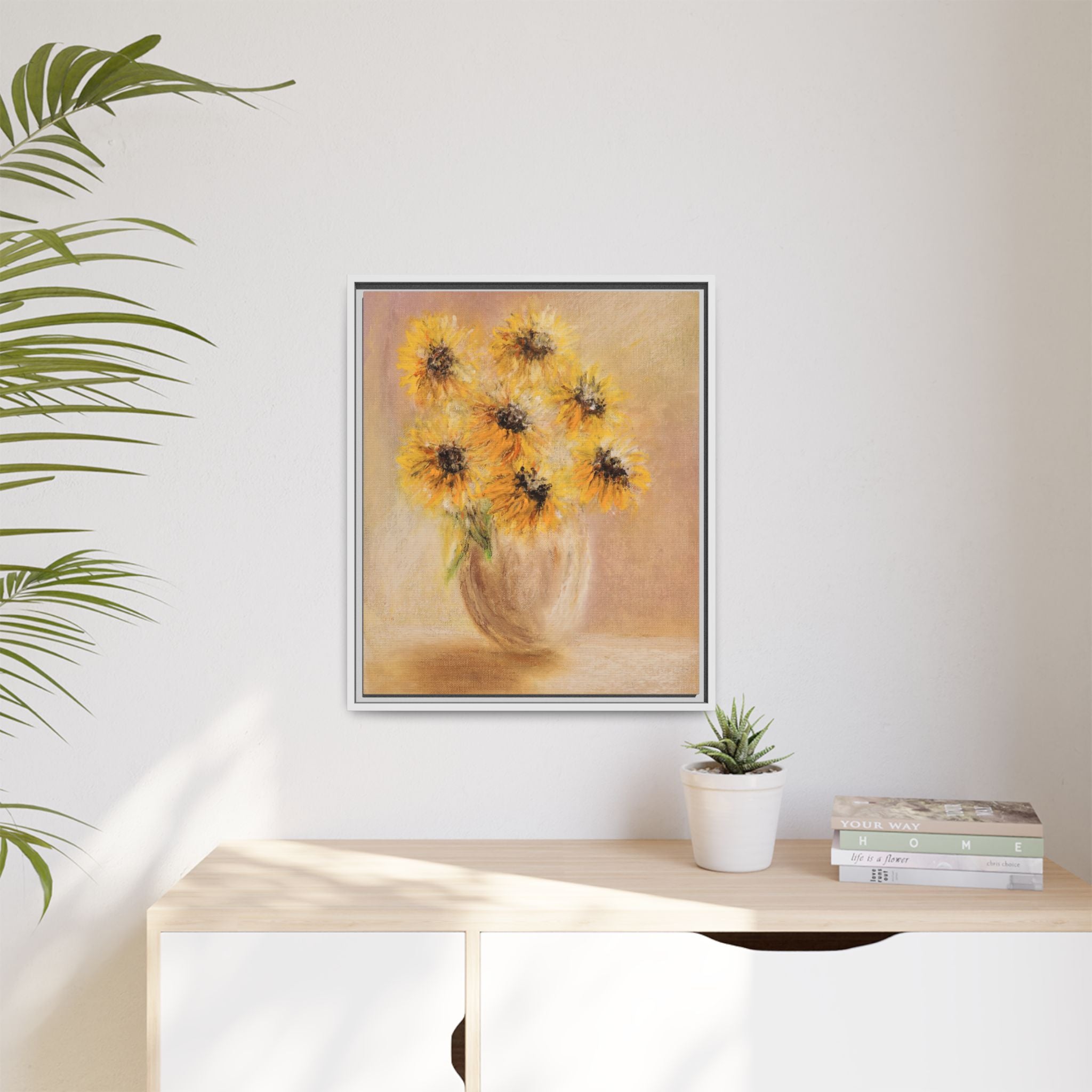 Framed Sunflower Vase — Matte Canvas Wall Art