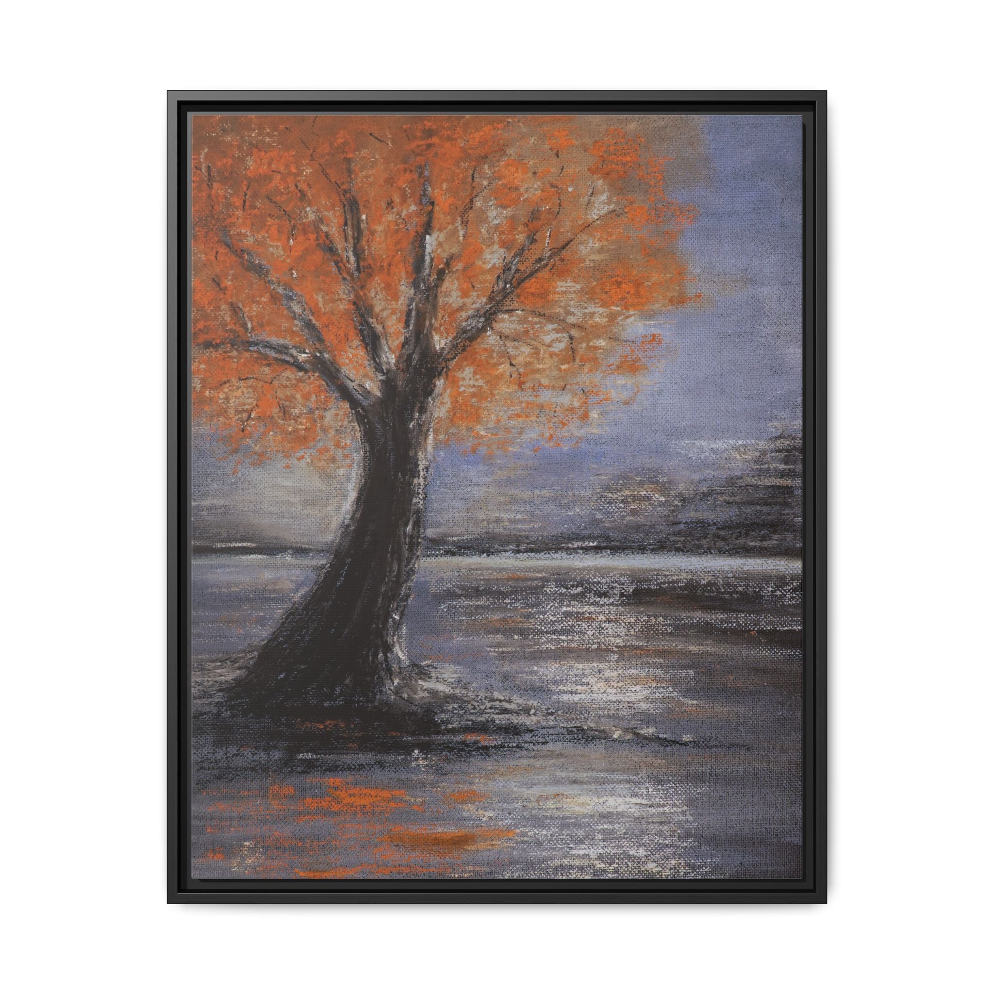 Framed Autumn Tree Canvas Print — Orange Tree Landscape Wall Art