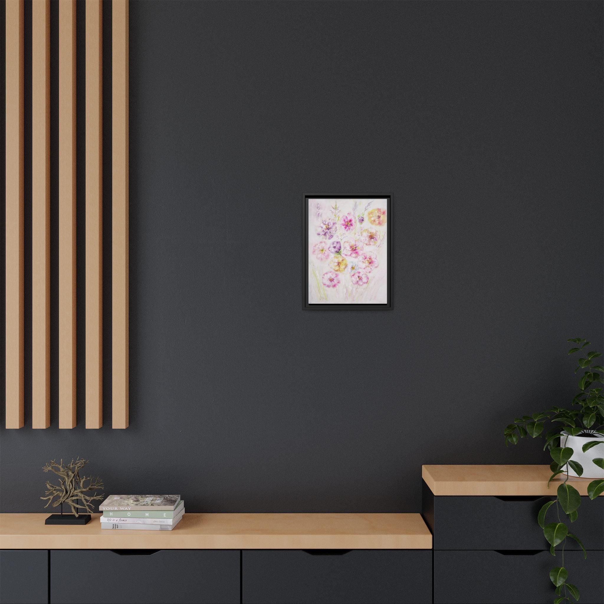 Framed Floral Canvas Print — Soft Pastel Bouquet Wall Art