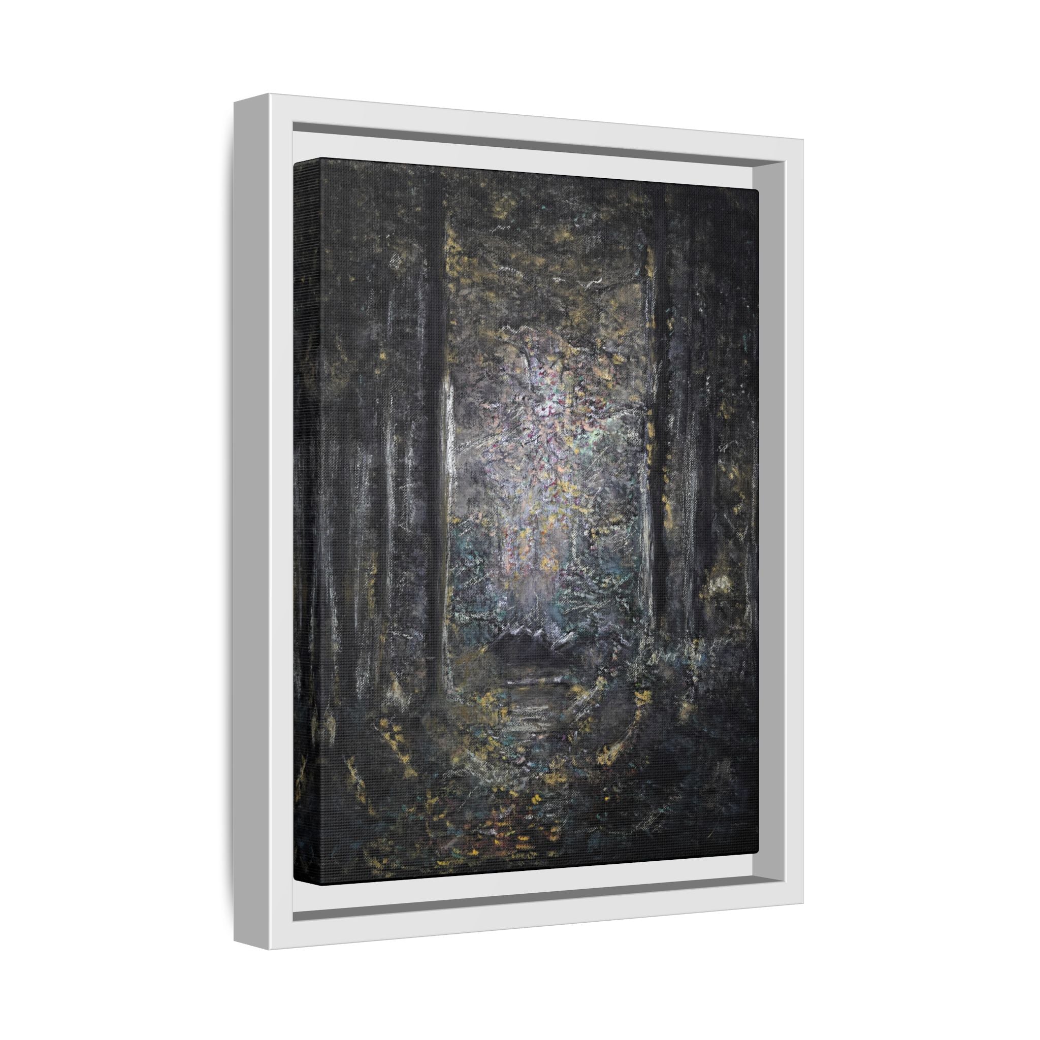 Framed Matte Canvas Forest Painting — Moody Woodland Wall Art