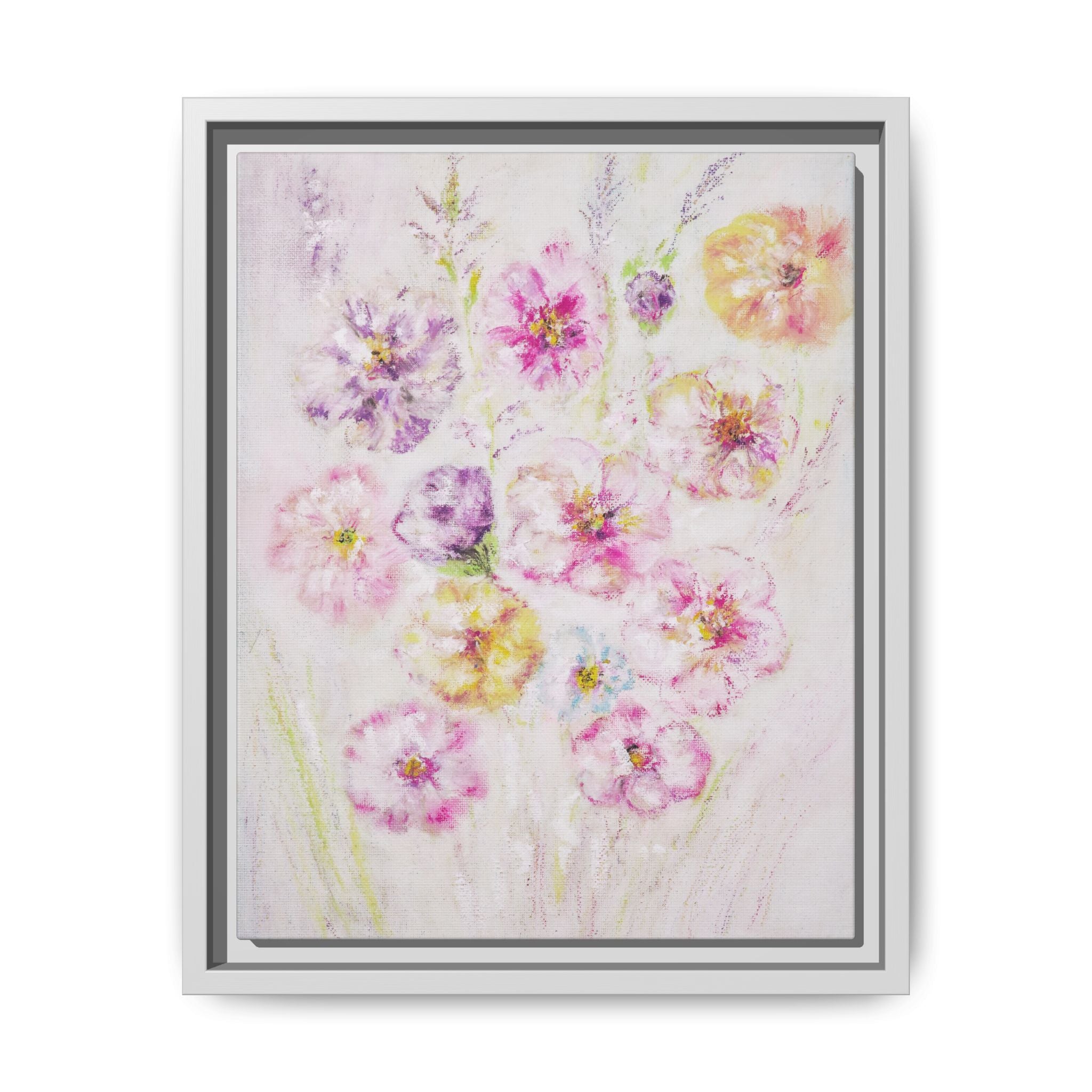 Framed Floral Canvas Print — Soft Pastel Bouquet Wall Art