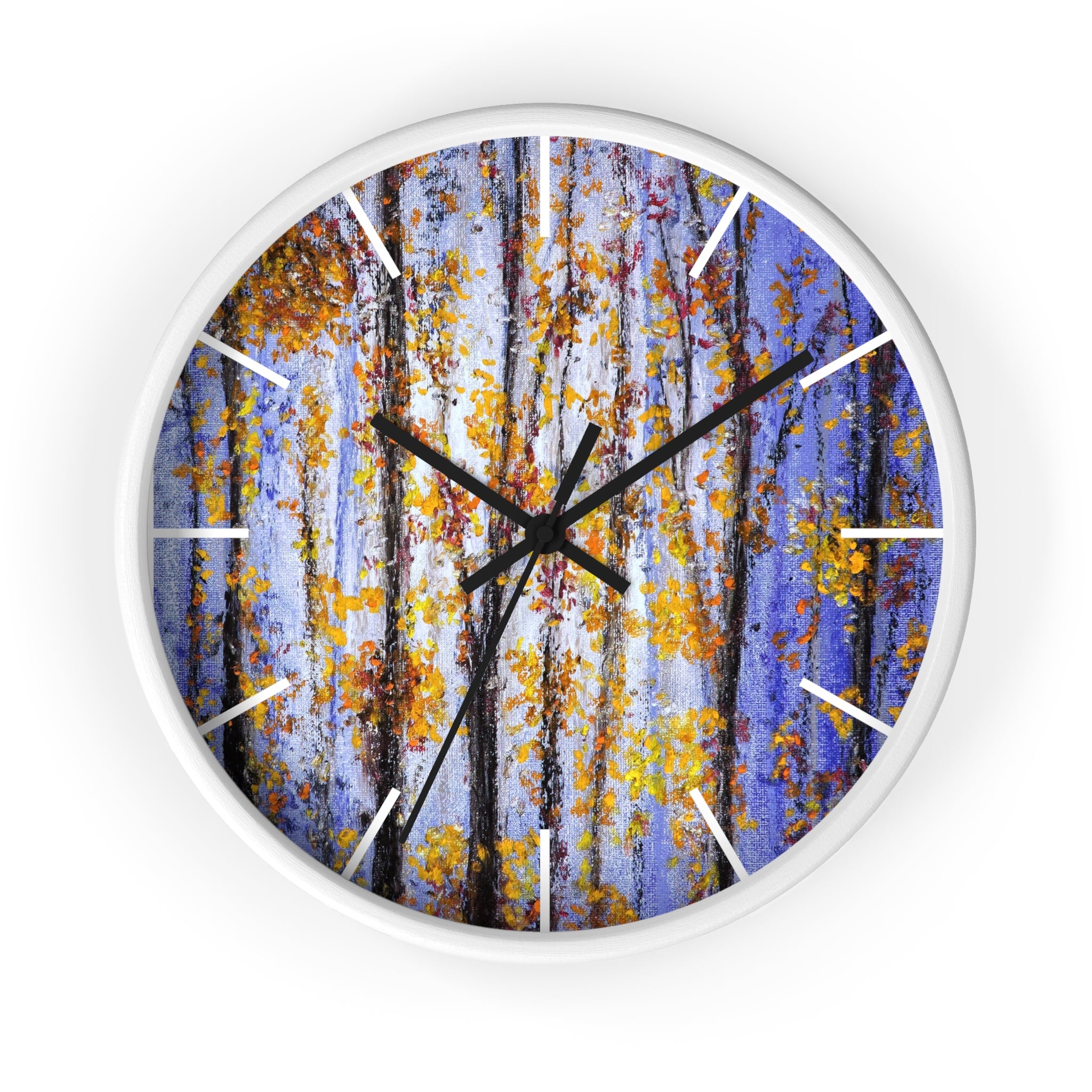 Autumn Aspen Wall Clock — Forest Birch Trees Fall Leaves Decorative Clock