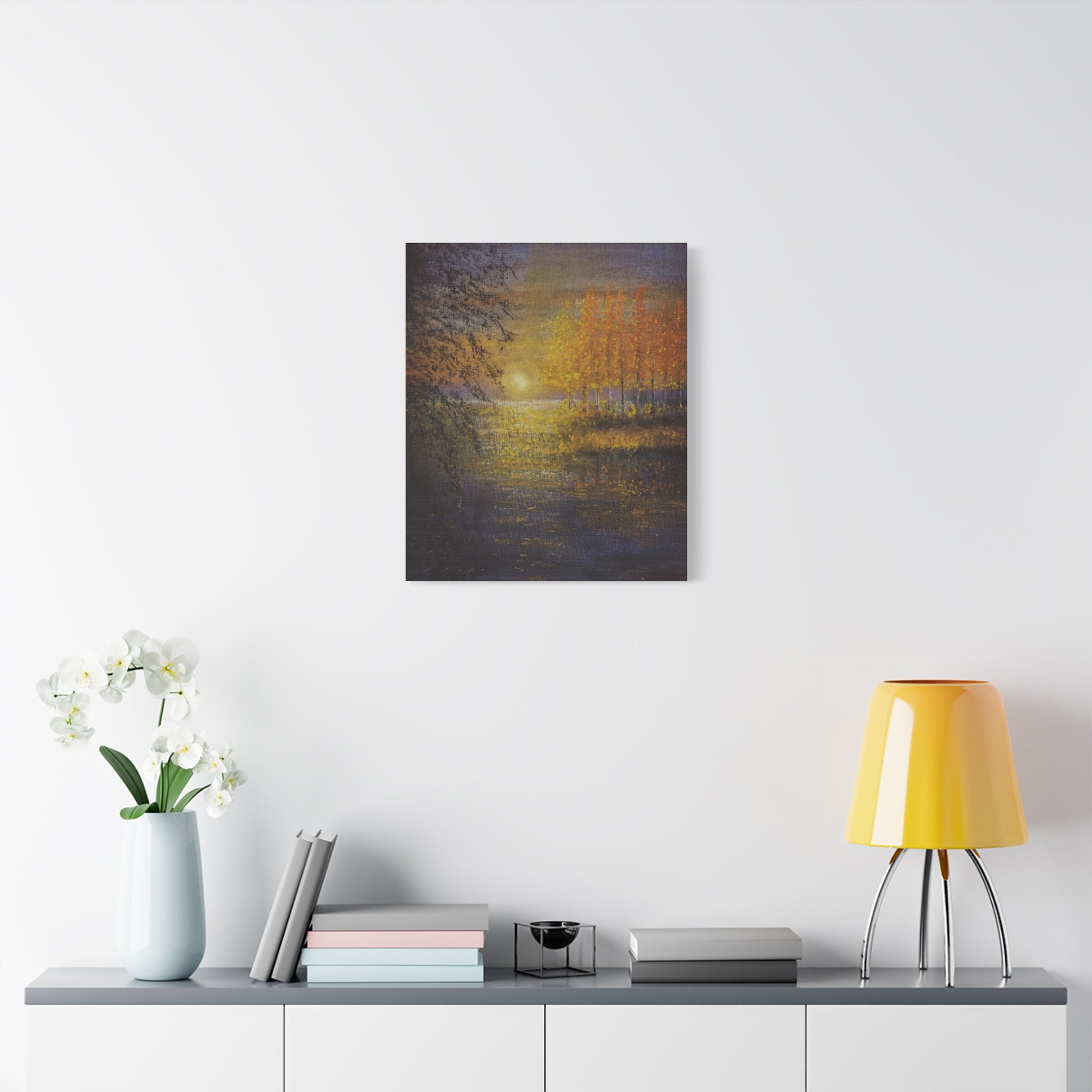 Autumn Sunset Canvas Wall Art — Golden Trees Over Tranquil Lake