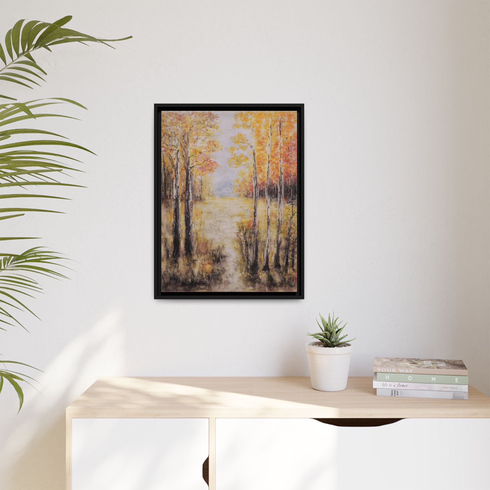 Golden Trees Landscape - Framed Canvas Art