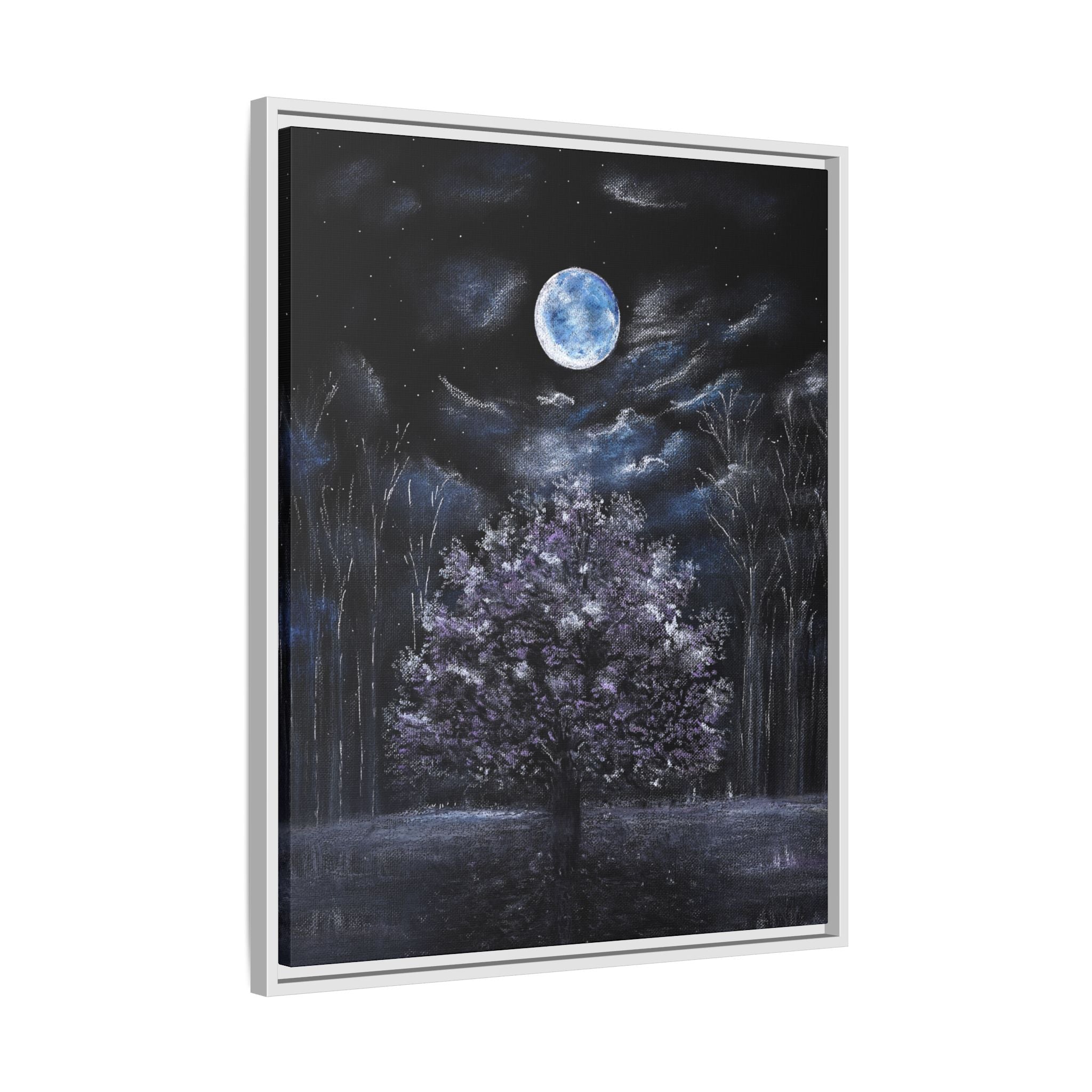 Framed Matte Canvas Art — Moonlit Tree Nightscape