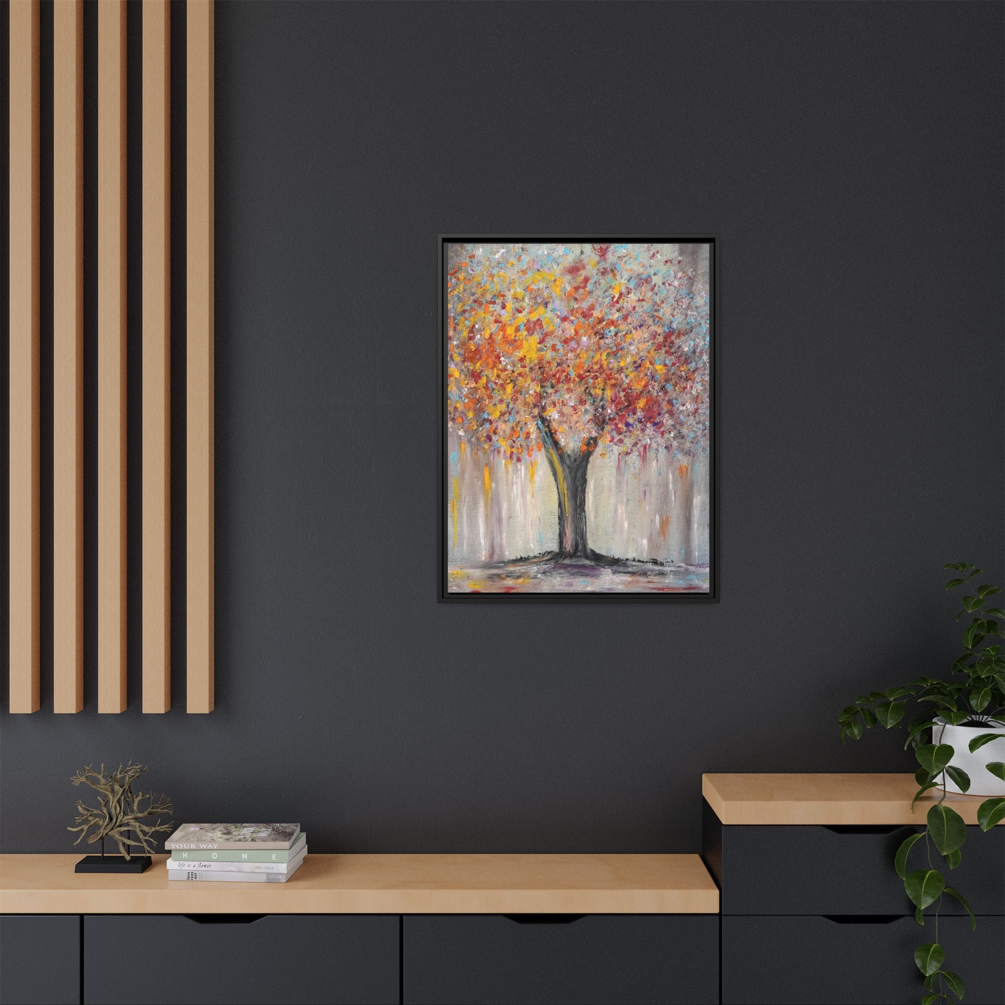 Framed Matte Canvas - Colorful Abstract Tree Wall Art