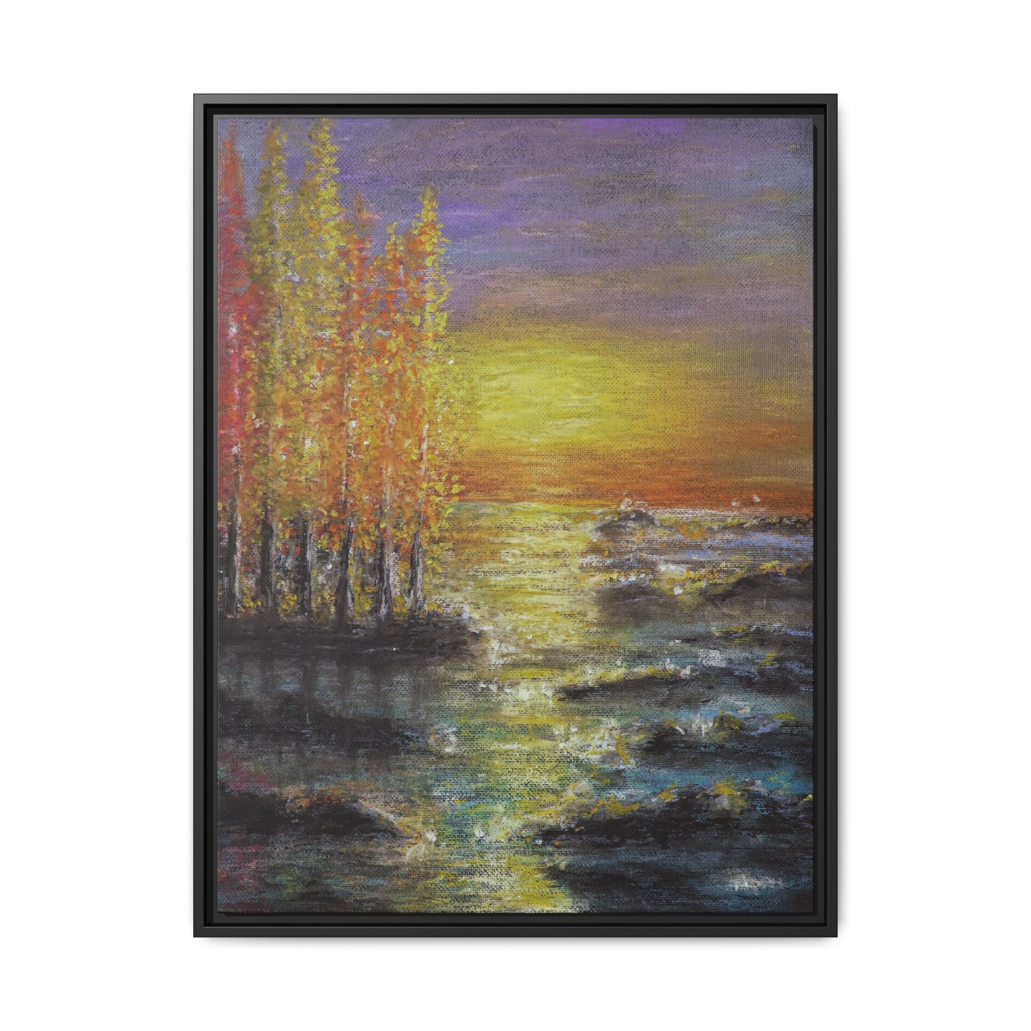 Tranquil Sunset Lake - Framed Matte Canvas Art Print