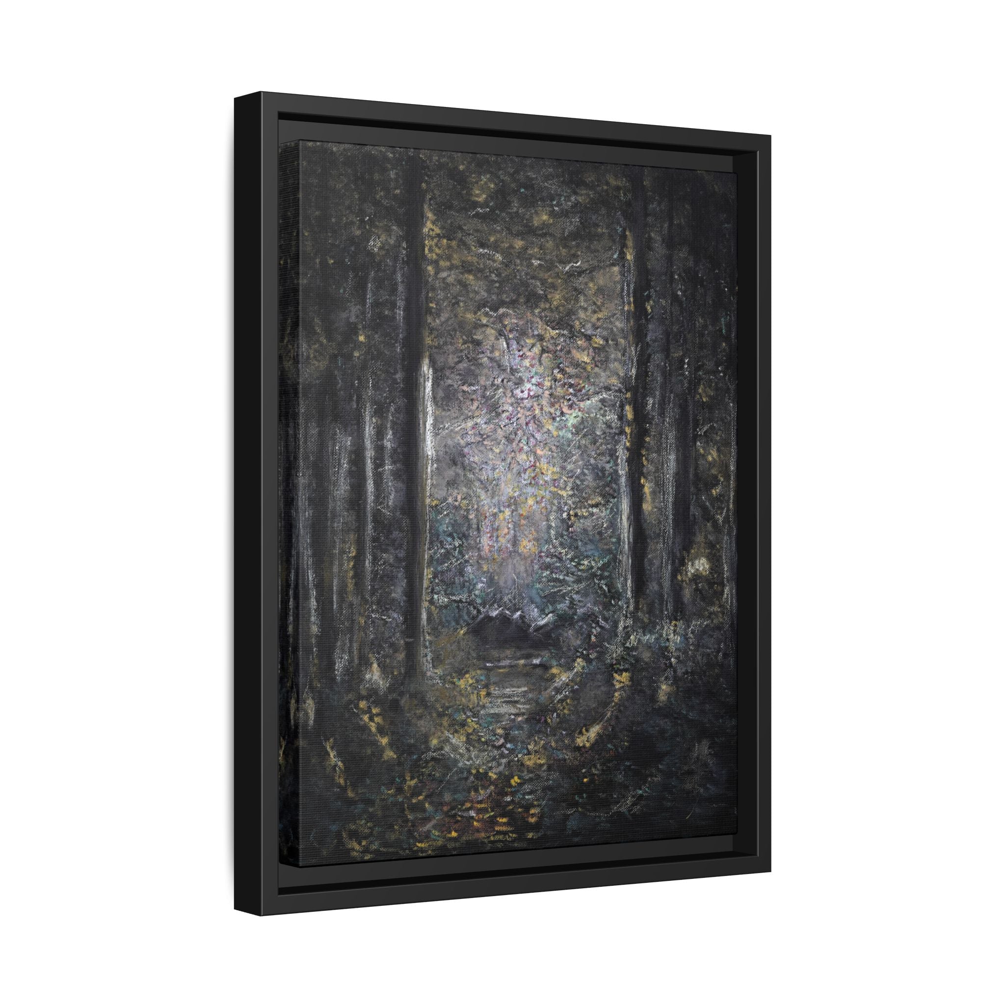 Framed Matte Canvas Forest Painting — Moody Woodland Wall Art