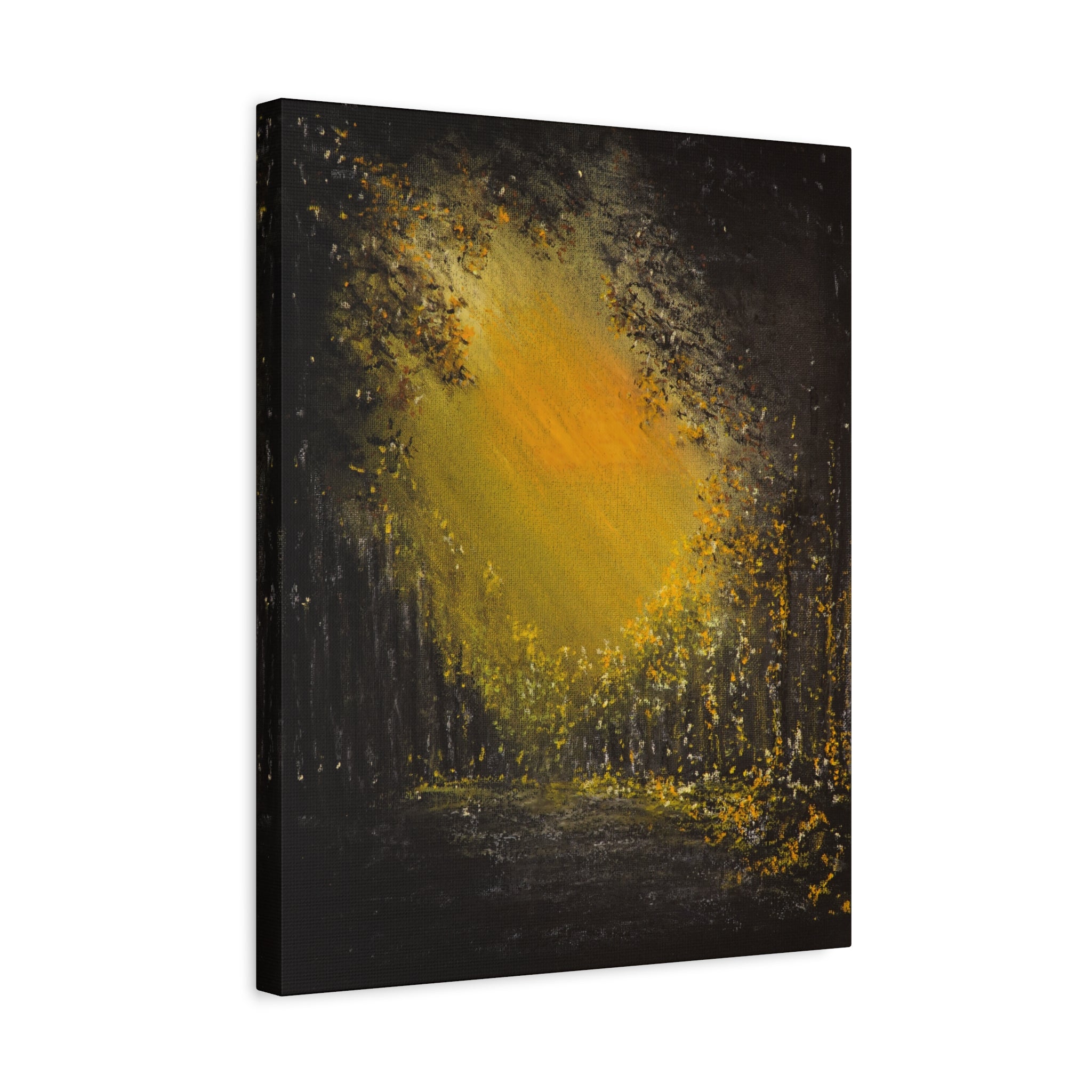 Abstract GoldenForest Glow Matte Canvas Art – Stretched Wall Painting
