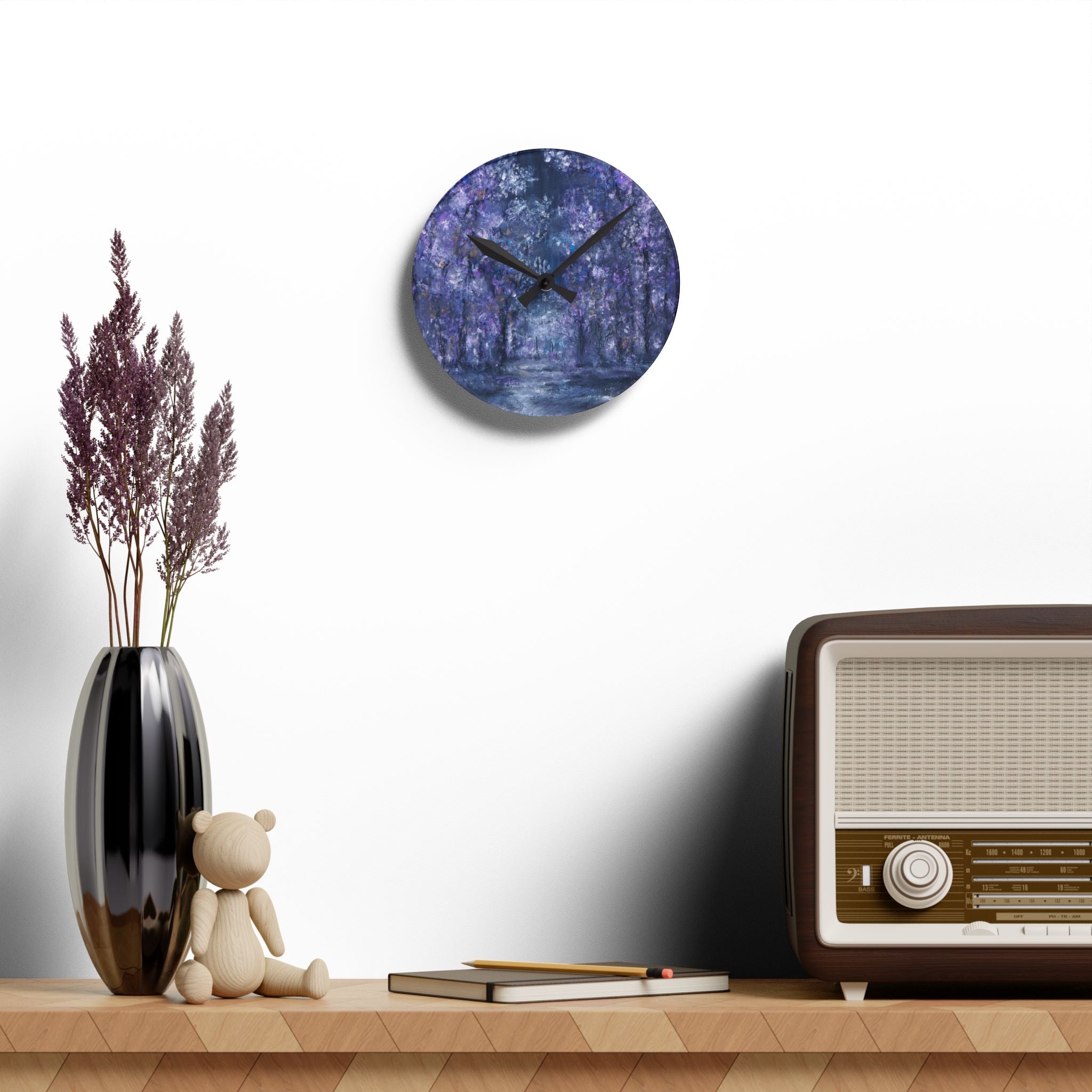 Acrylic Wall Clock — Dreamy Purple Wisteria Art Clock