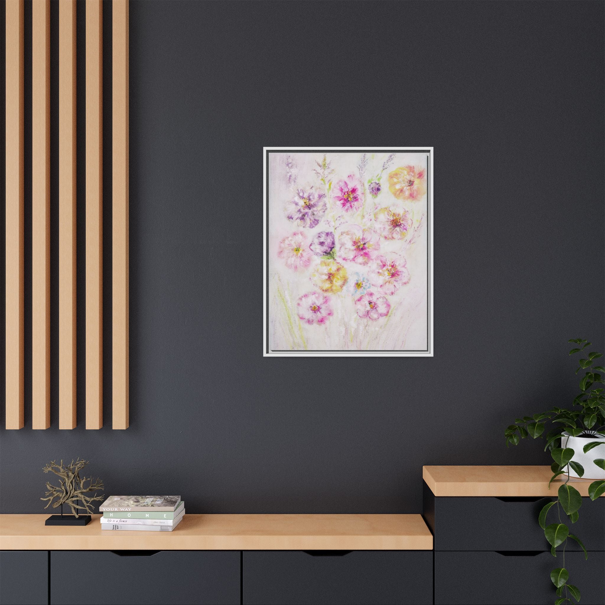 Framed Floral Canvas Print — Soft Pastel Bouquet Wall Art