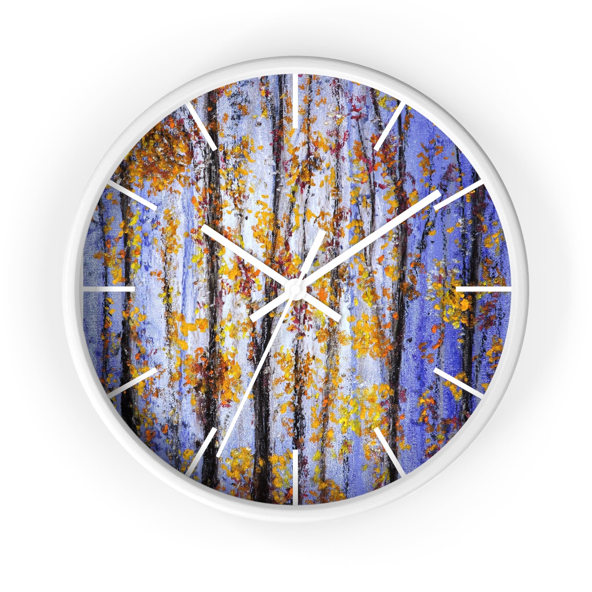 Autumn Aspen Wall Clock — Forest Birch Trees Fall Leaves Decorative Clock