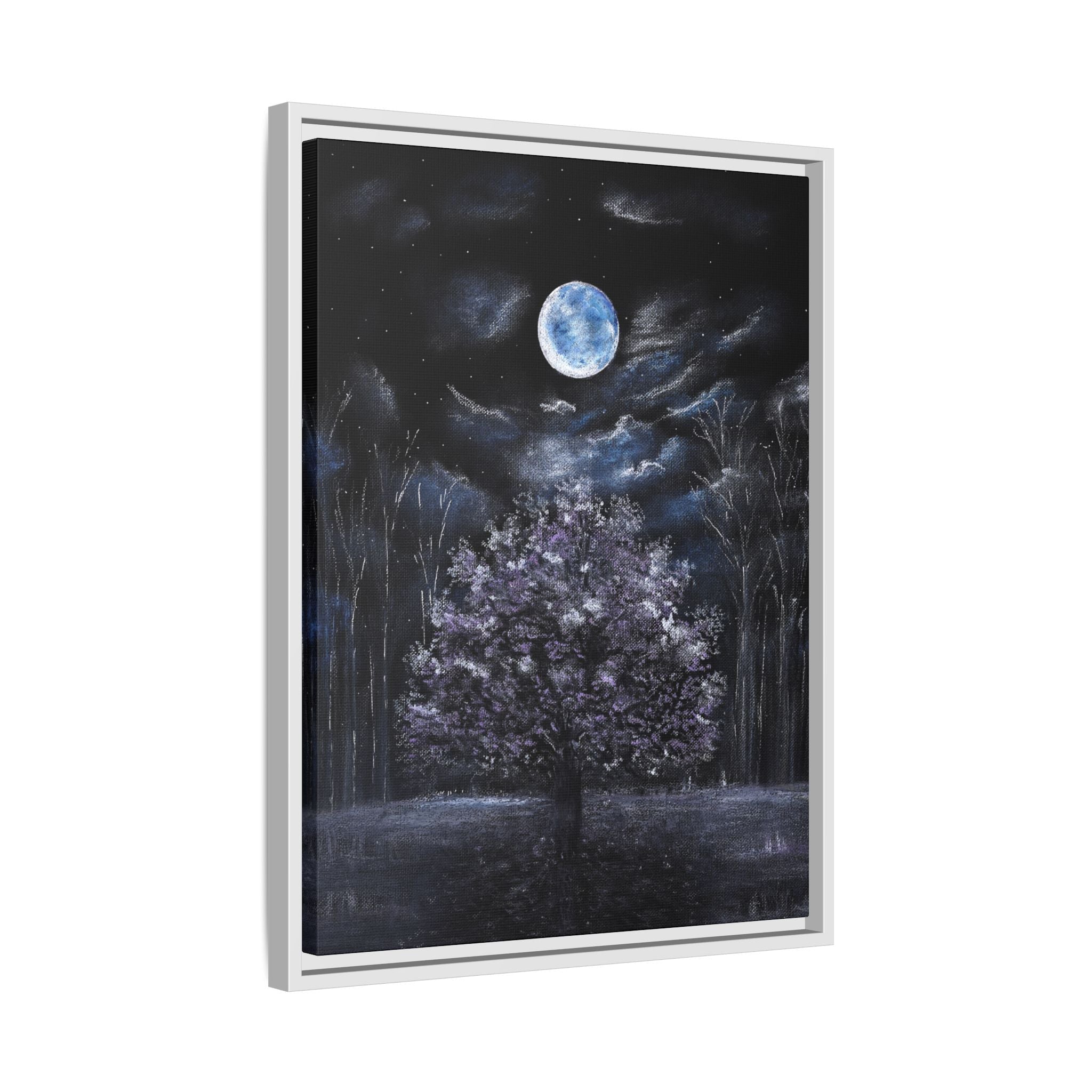 Framed Matte Canvas Art — Moonlit Tree Nightscape