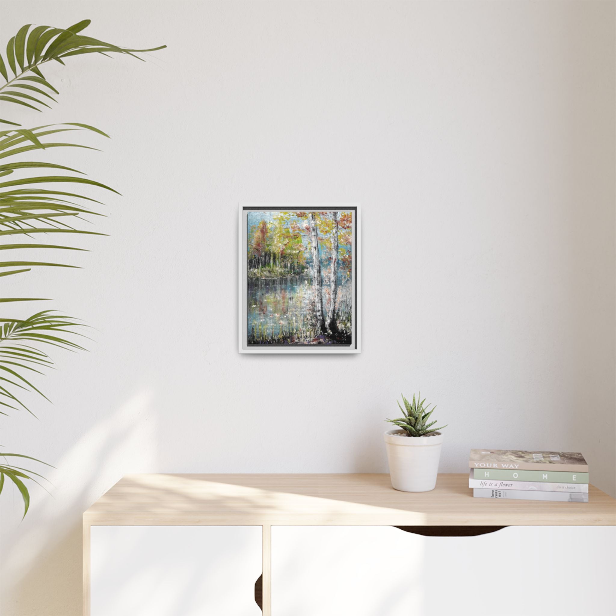 Framed Matte Canvas-Trees by the Lake