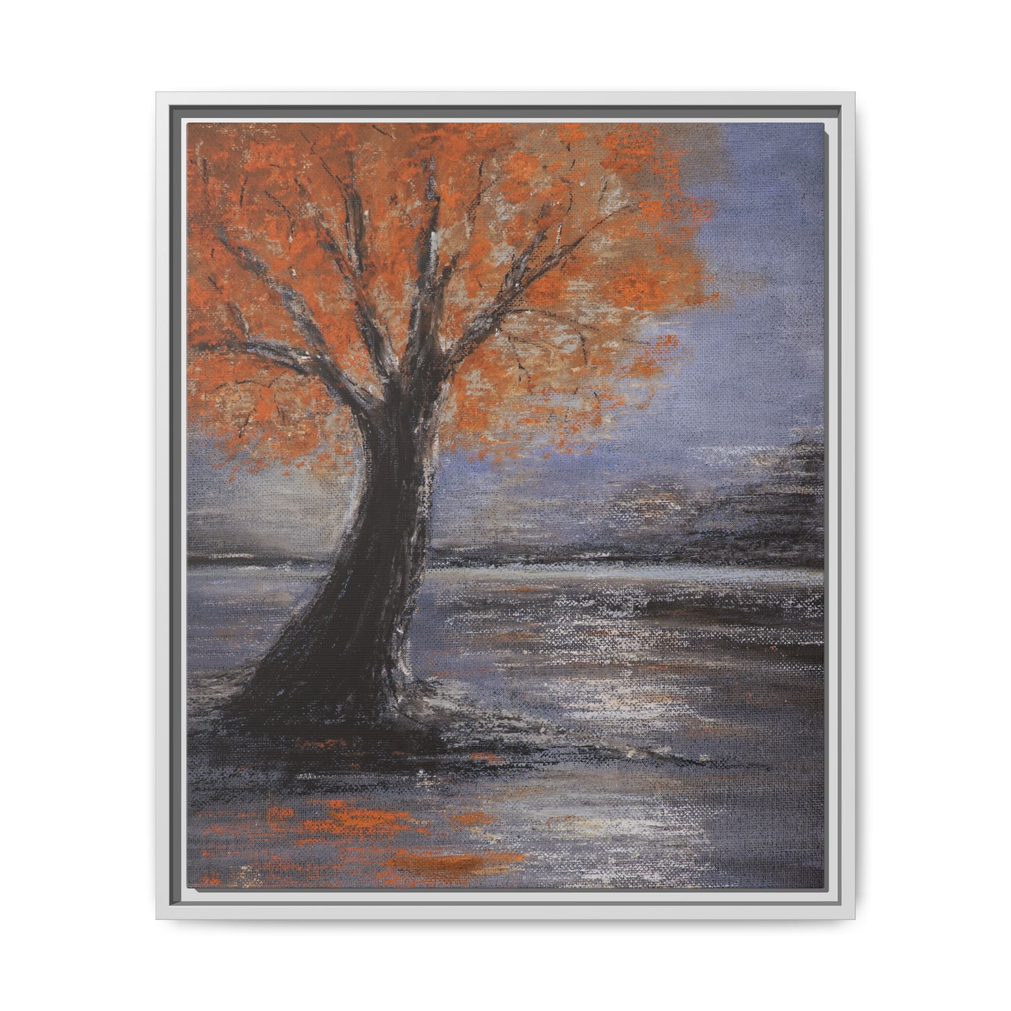 Framed Autumn Tree Canvas Print — Orange Tree Landscape Wall Art