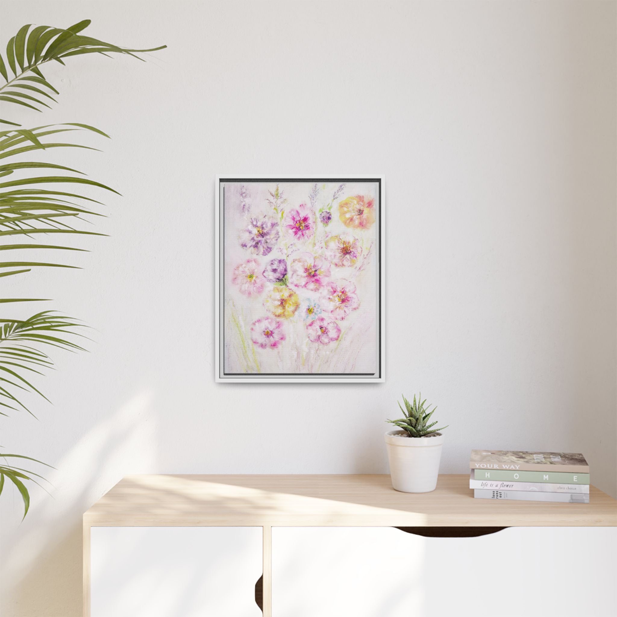 Framed Floral Canvas Print — Soft Pastel Bouquet Wall Art