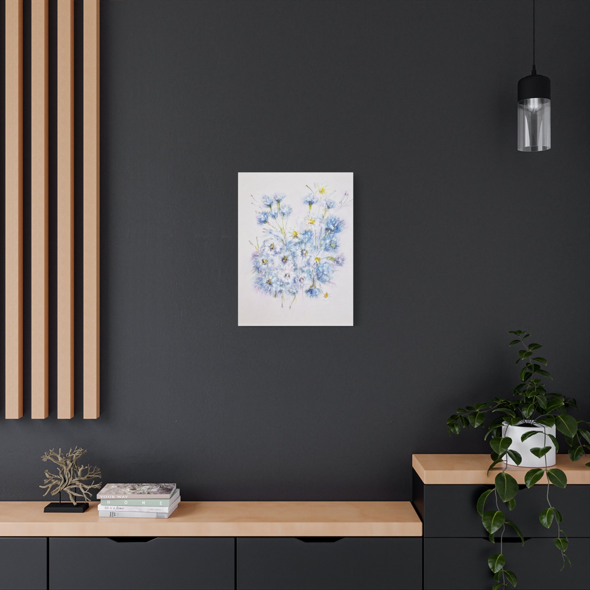 Blue Wildflower Bouquet Matte Canvas Wall Art — Stretched 1.25"