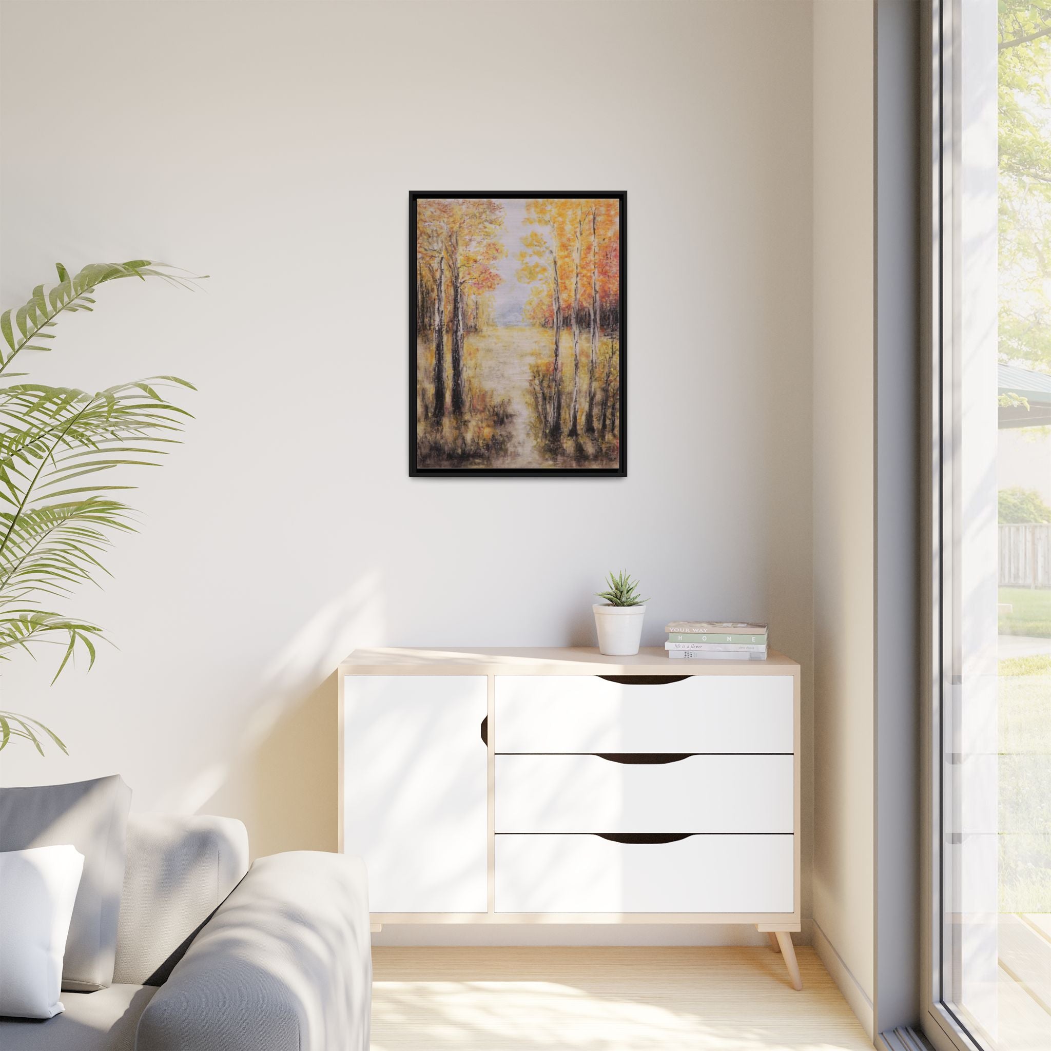Golden Trees Landscape - Framed Canvas Art