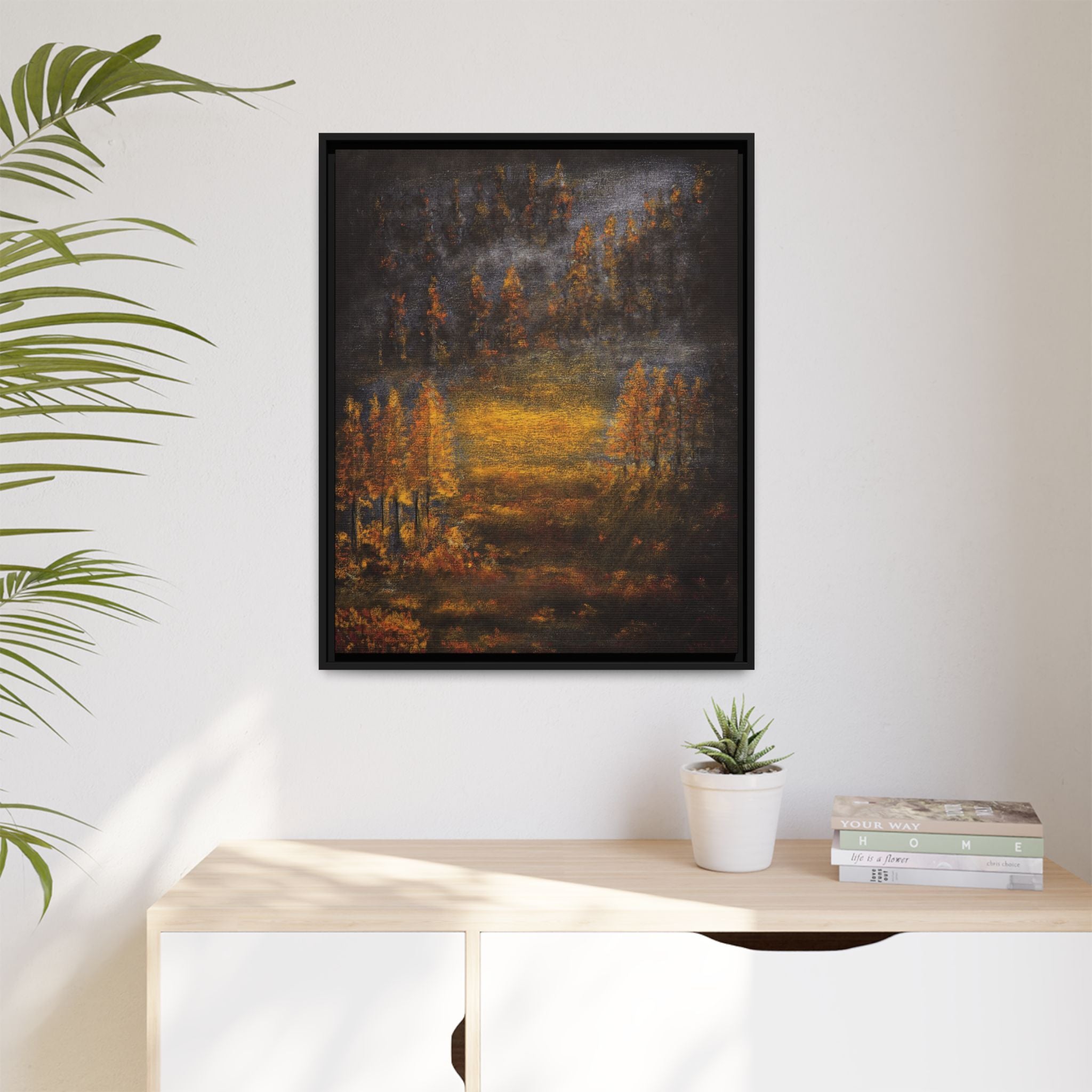 Autumn Glow Landscape - Framed Matte Canvas Wall Art
