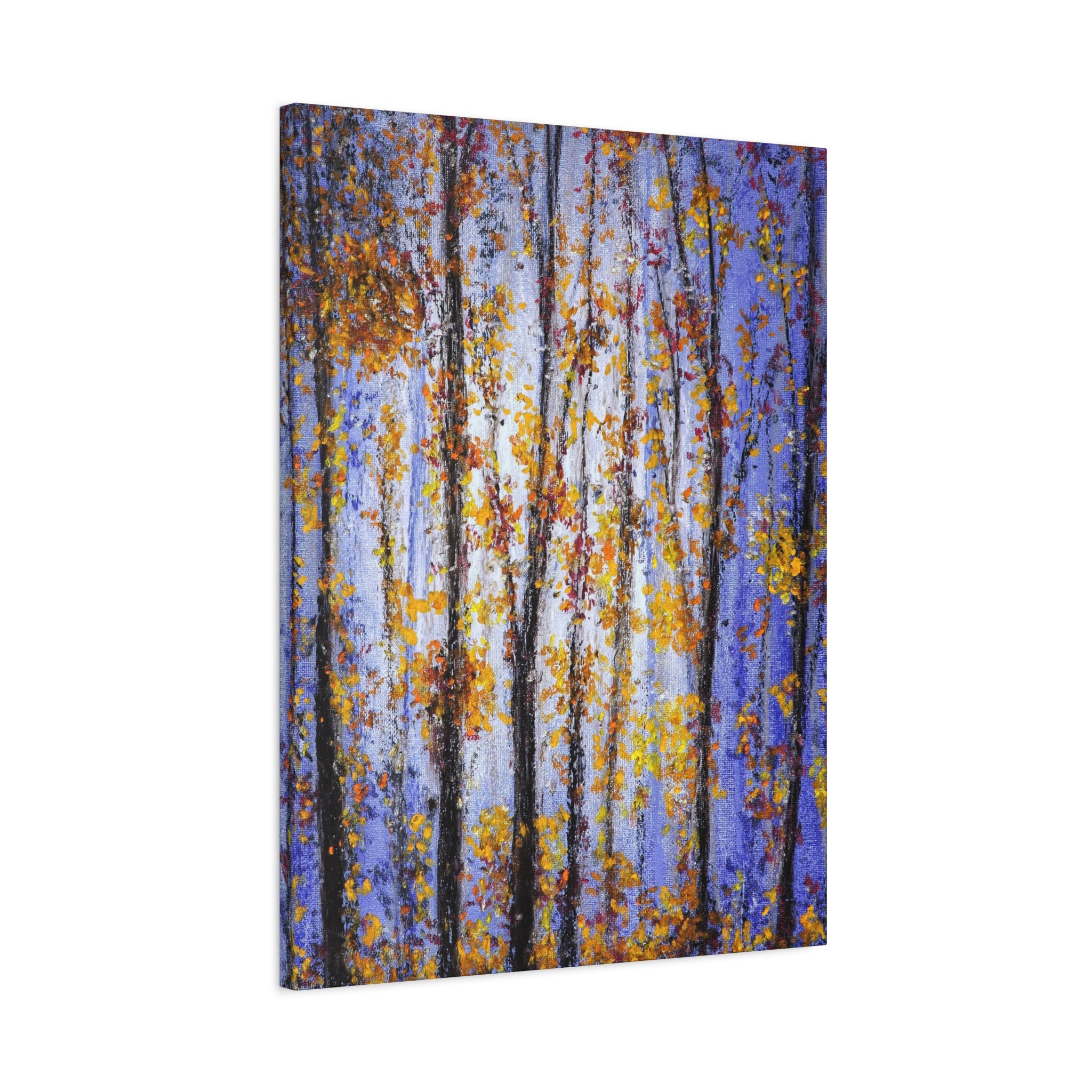 Autumn Aspens Matte Stretched Canvas – Purple & Gold Forest Wall Art (1.25")