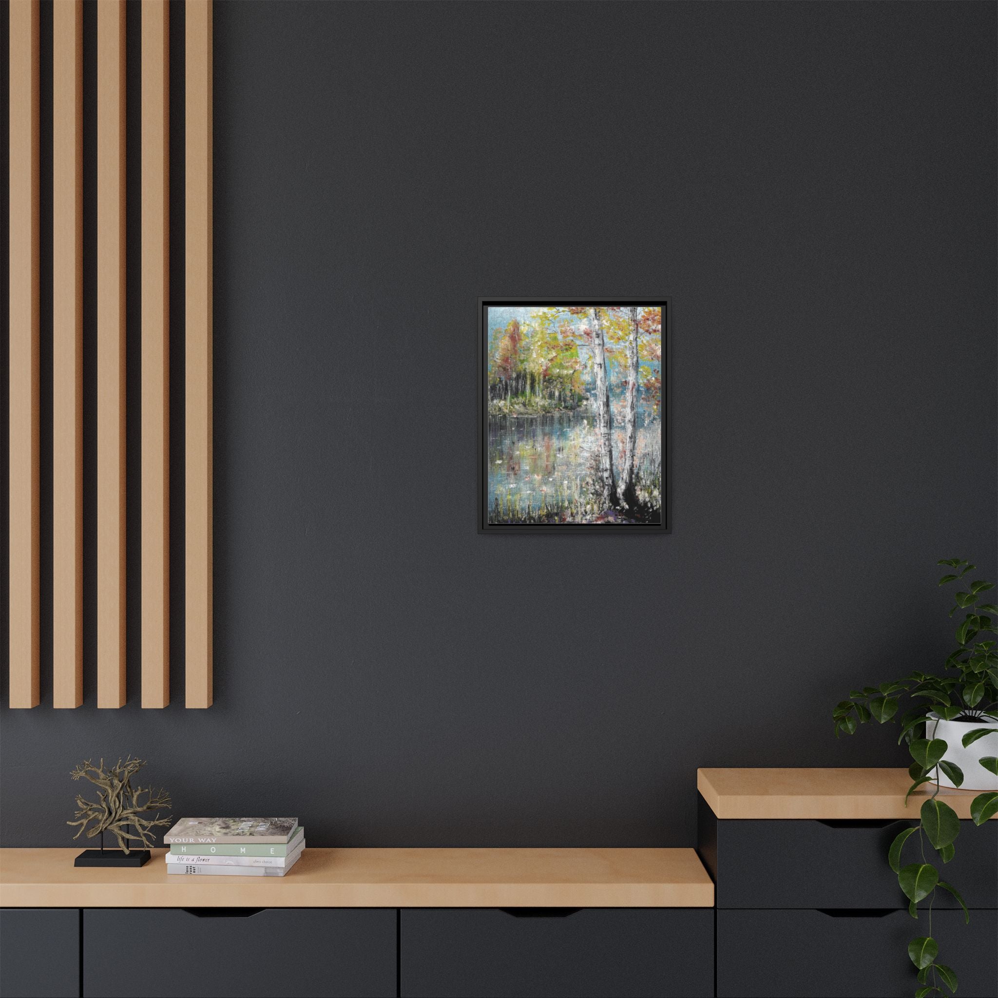 Framed Matte Canvas-Trees by the Lake