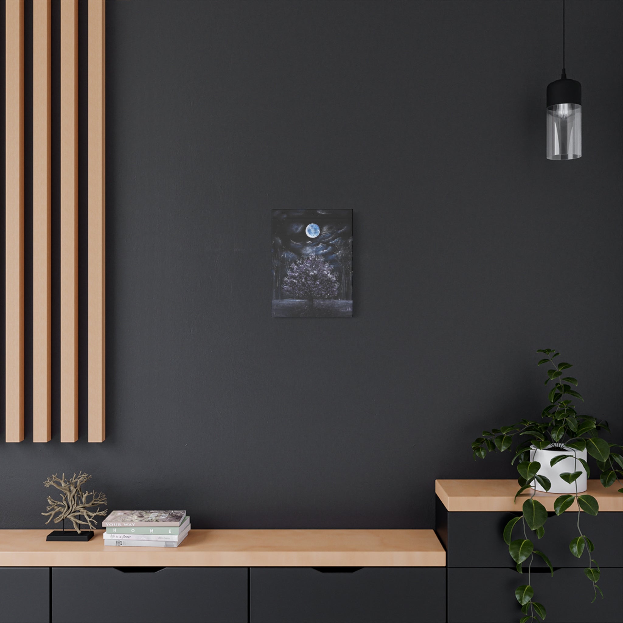 Moonlit Tree Canvas Print — Night Sky Wall Art (Matte Stretched)