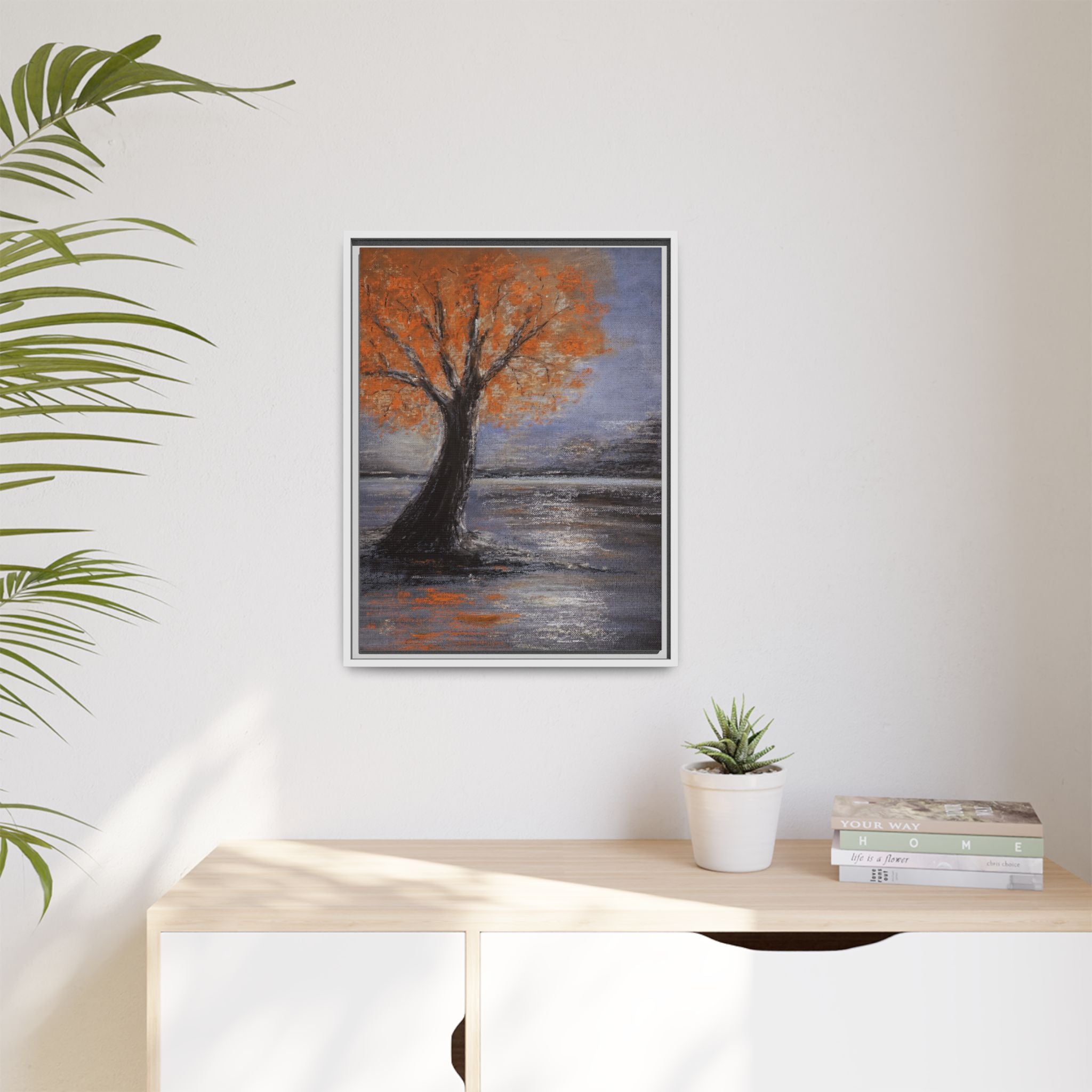 Framed Autumn Tree Canvas Print — Orange Tree Landscape Wall Art