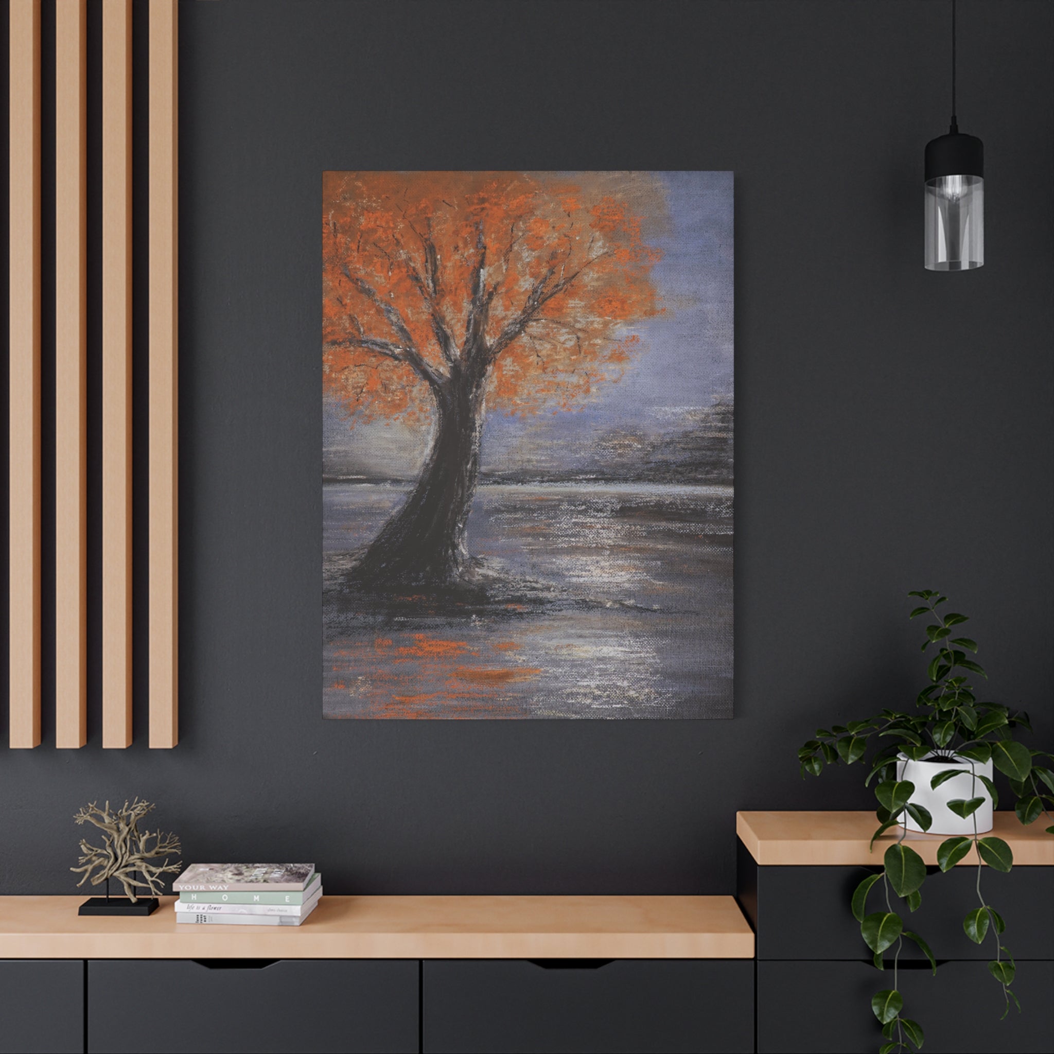 Autumn Solitude Matte Canvas Wall Art — Orange Tree Landscape, Stretched 1.25"