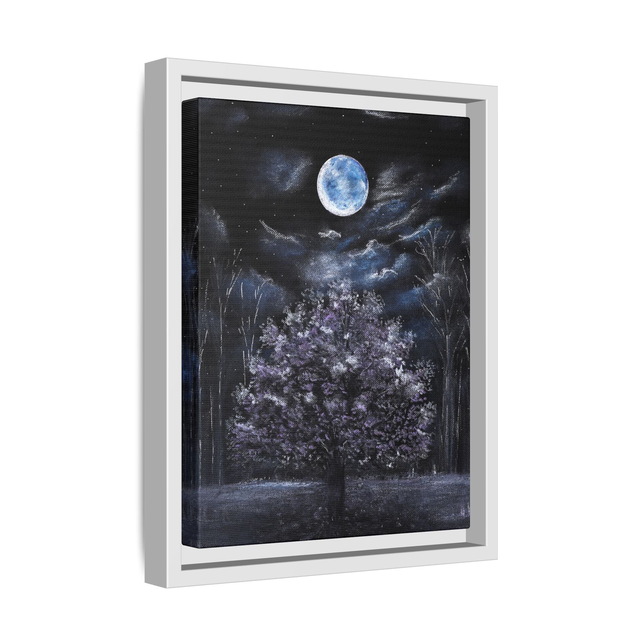 Framed Matte Canvas Art — Moonlit Tree Nightscape