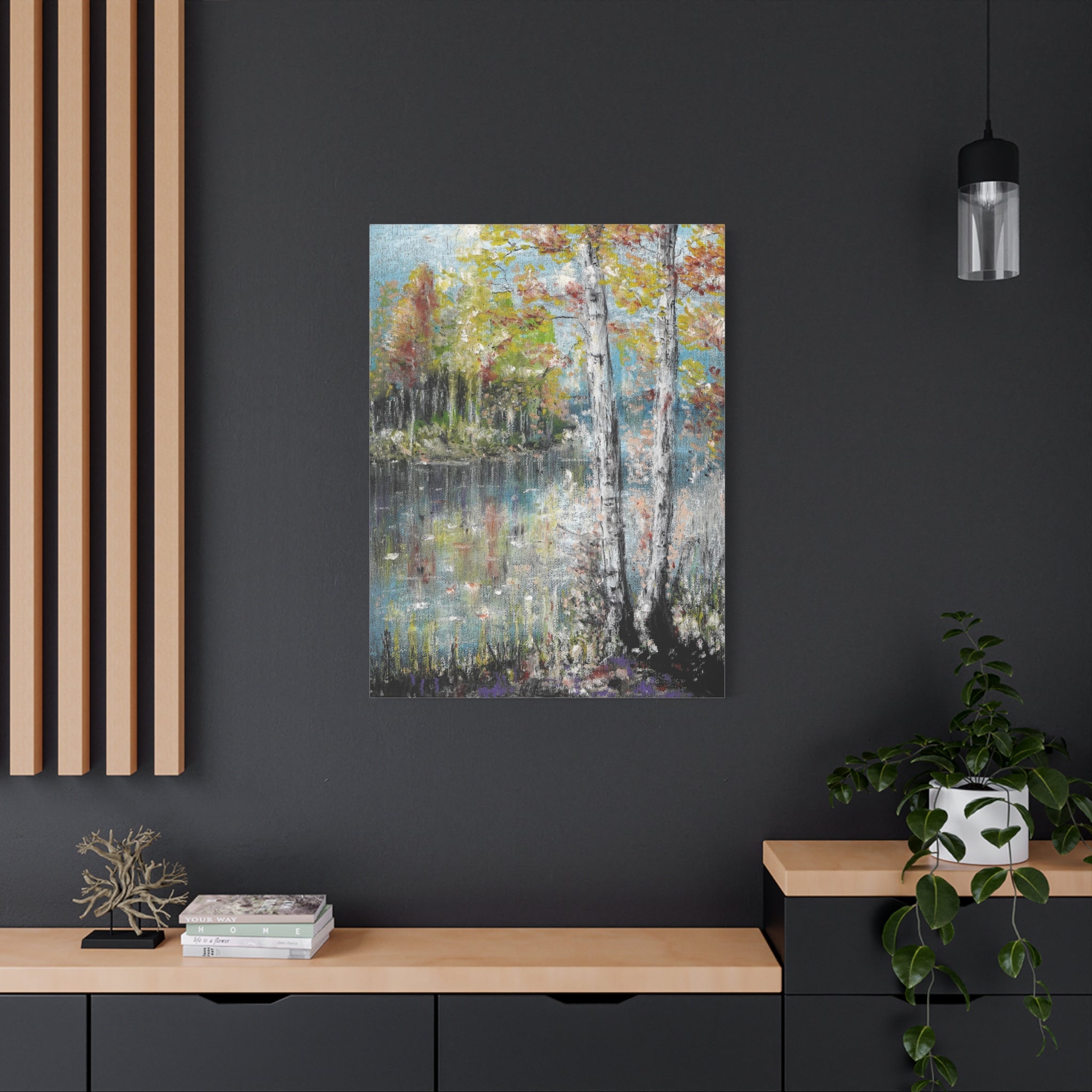 Trees by the Lake – Matte Stretched Canvas Wall Art