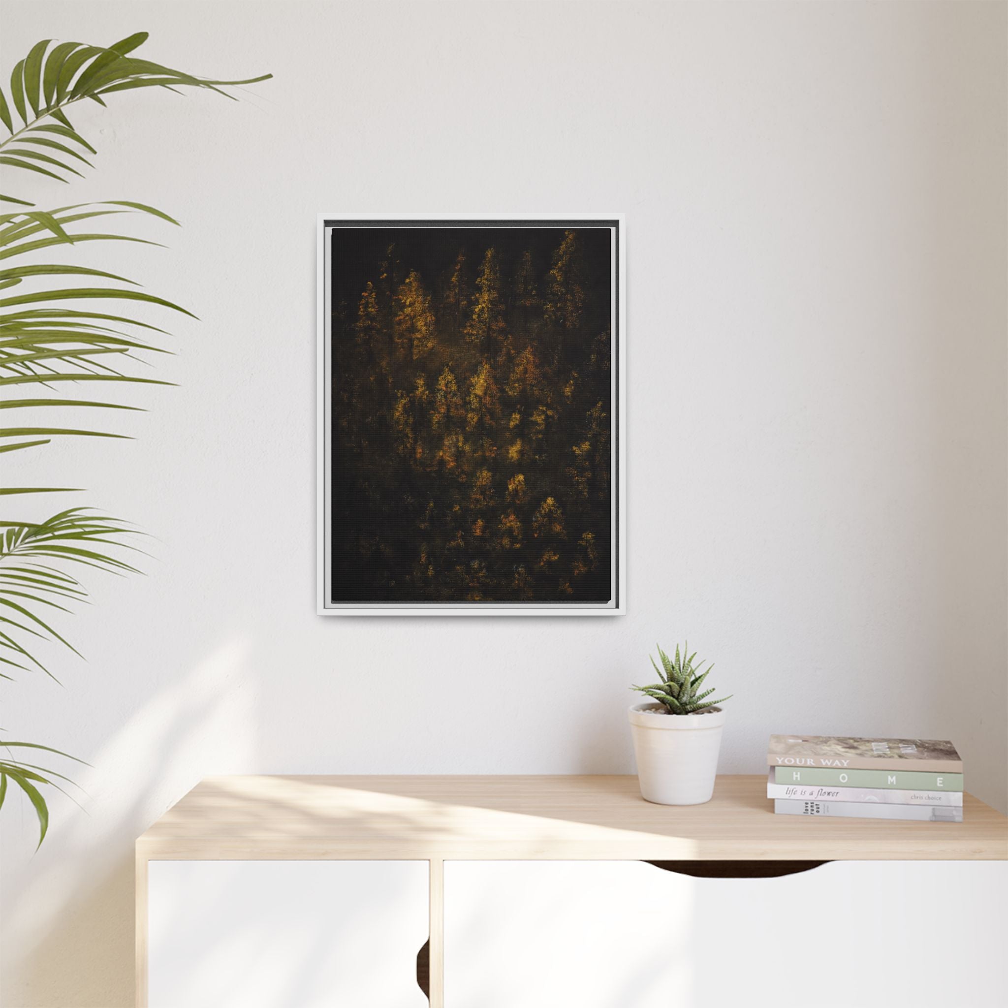 Framed Matte Canvas Forest Print — Golden Autumn Trees Wall Art