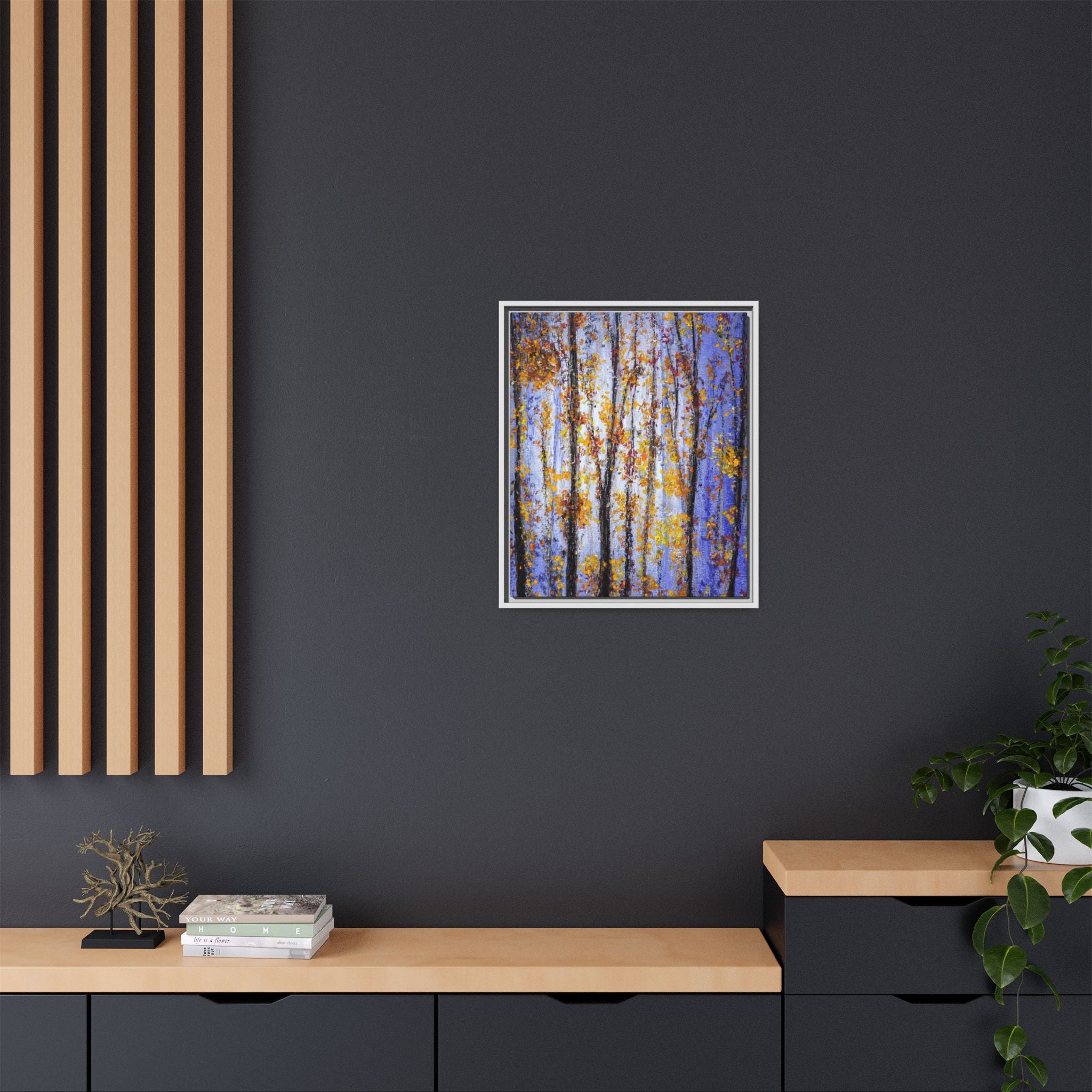 Framed Matte Canvas Art – Autumn Aspen Trees Wall Print