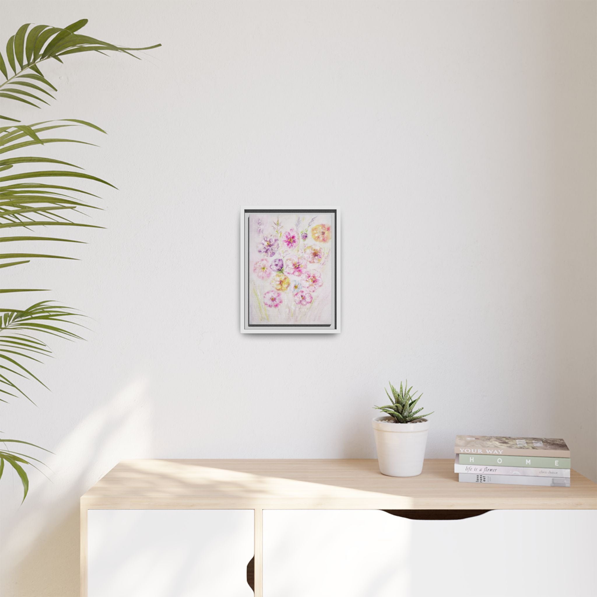 Framed Floral Canvas Print — Soft Pastel Bouquet Wall Art