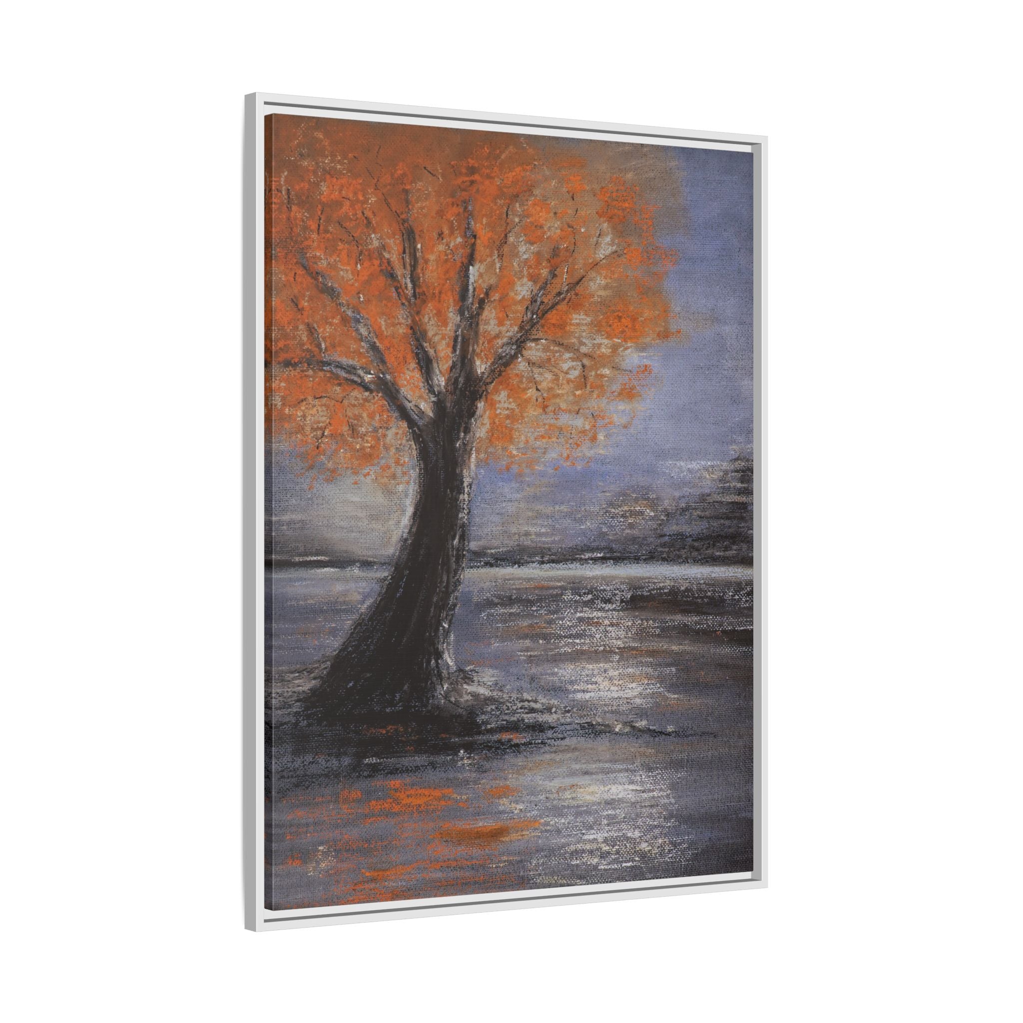 Framed Autumn Tree Canvas Print — Orange Tree Landscape Wall Art