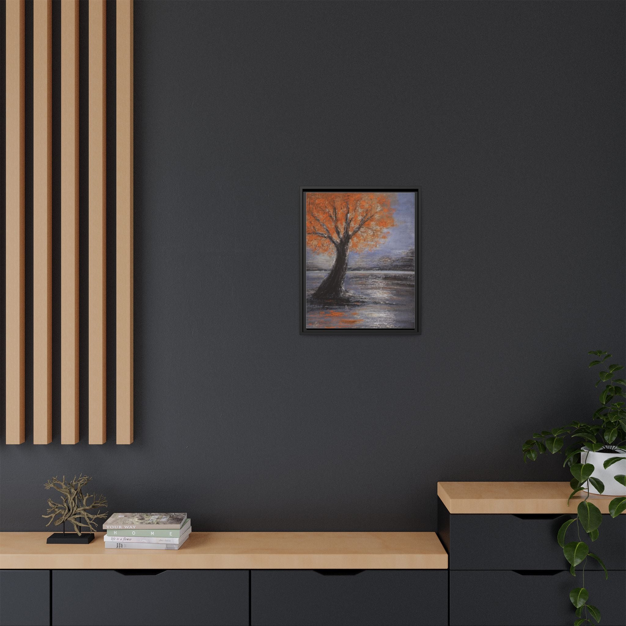 Framed Autumn Tree Canvas Print — Orange Tree Landscape Wall Art
