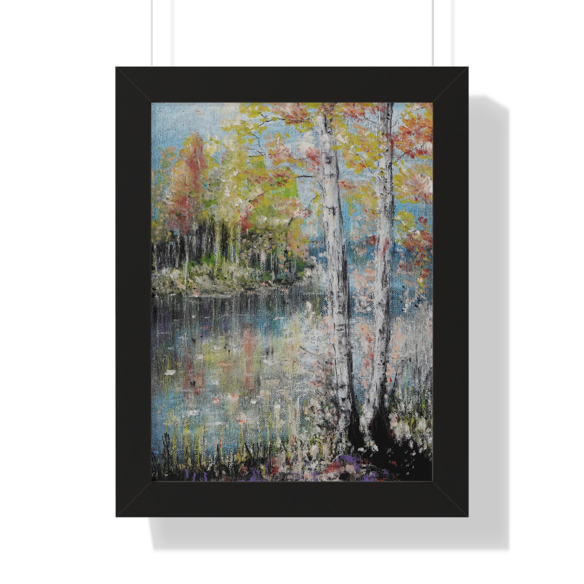 Framed Poster —Trees by the Lake Landscape Art Print