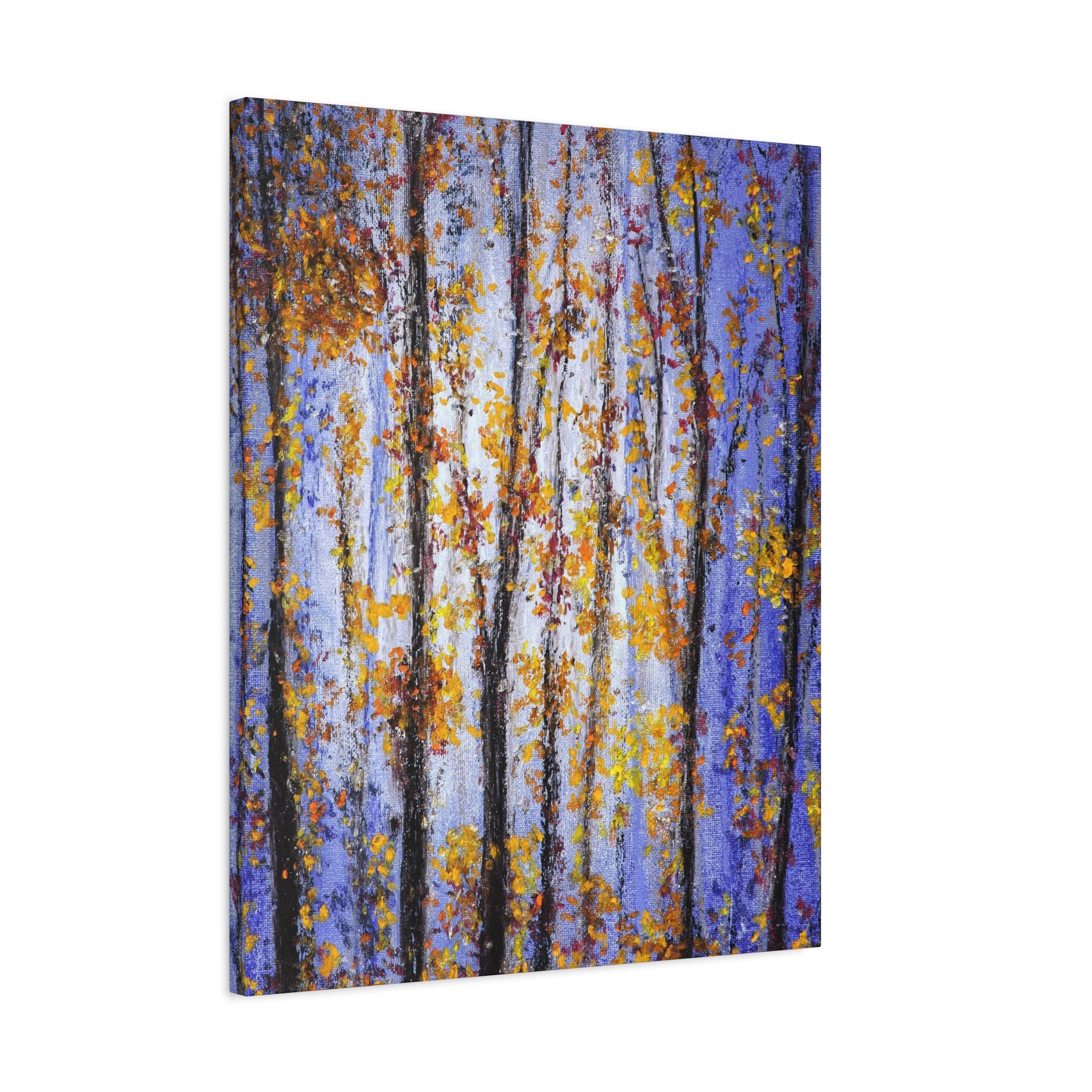 Autumn Aspens Matte Stretched Canvas – Purple & Gold Forest Wall Art (1.25")