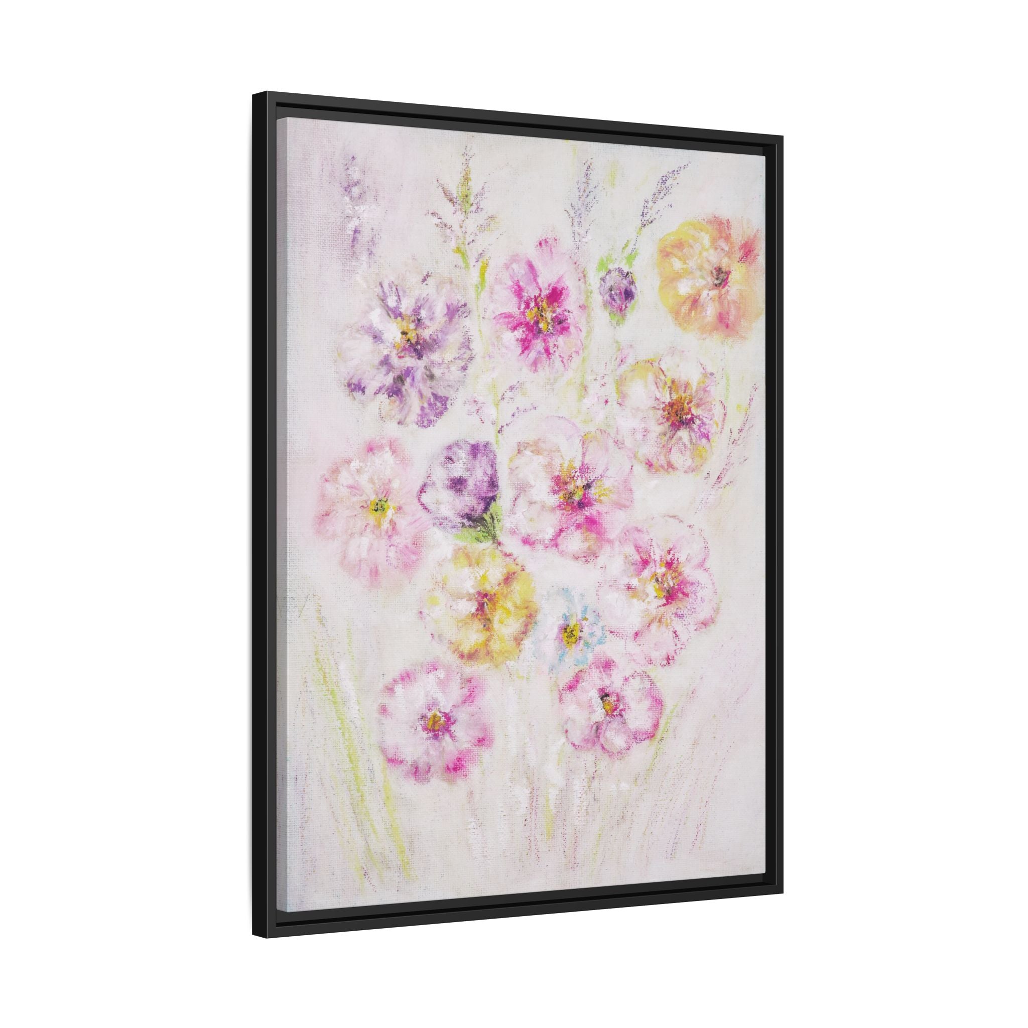Framed Floral Canvas Print — Soft Pastel Bouquet Wall Art