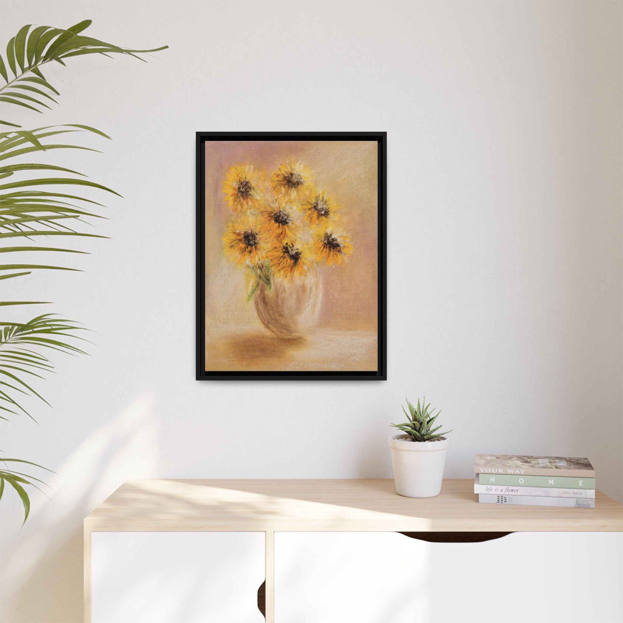 Framed Sunflower Vase — Matte Canvas Wall Art