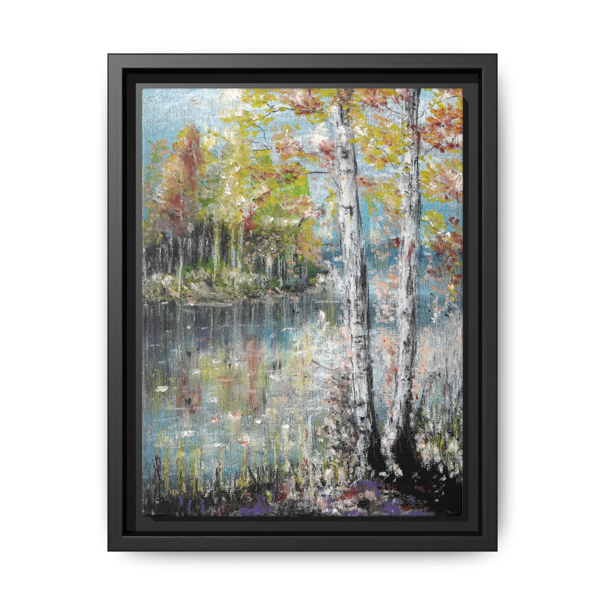 Framed Matte Canvas-Trees by the Lake