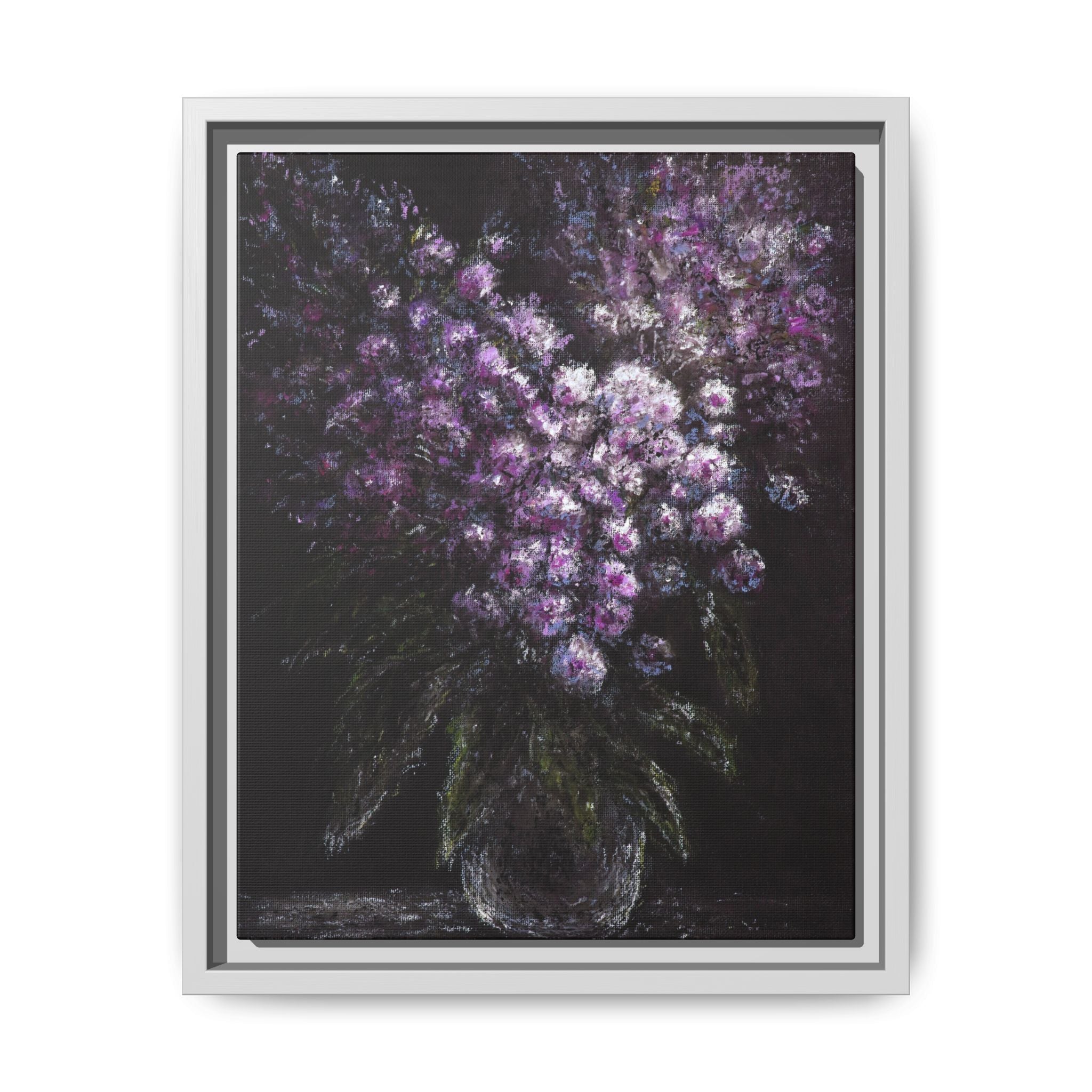 Framed Matte Canvas: Moody Purple Floral Bouquet Wall Art