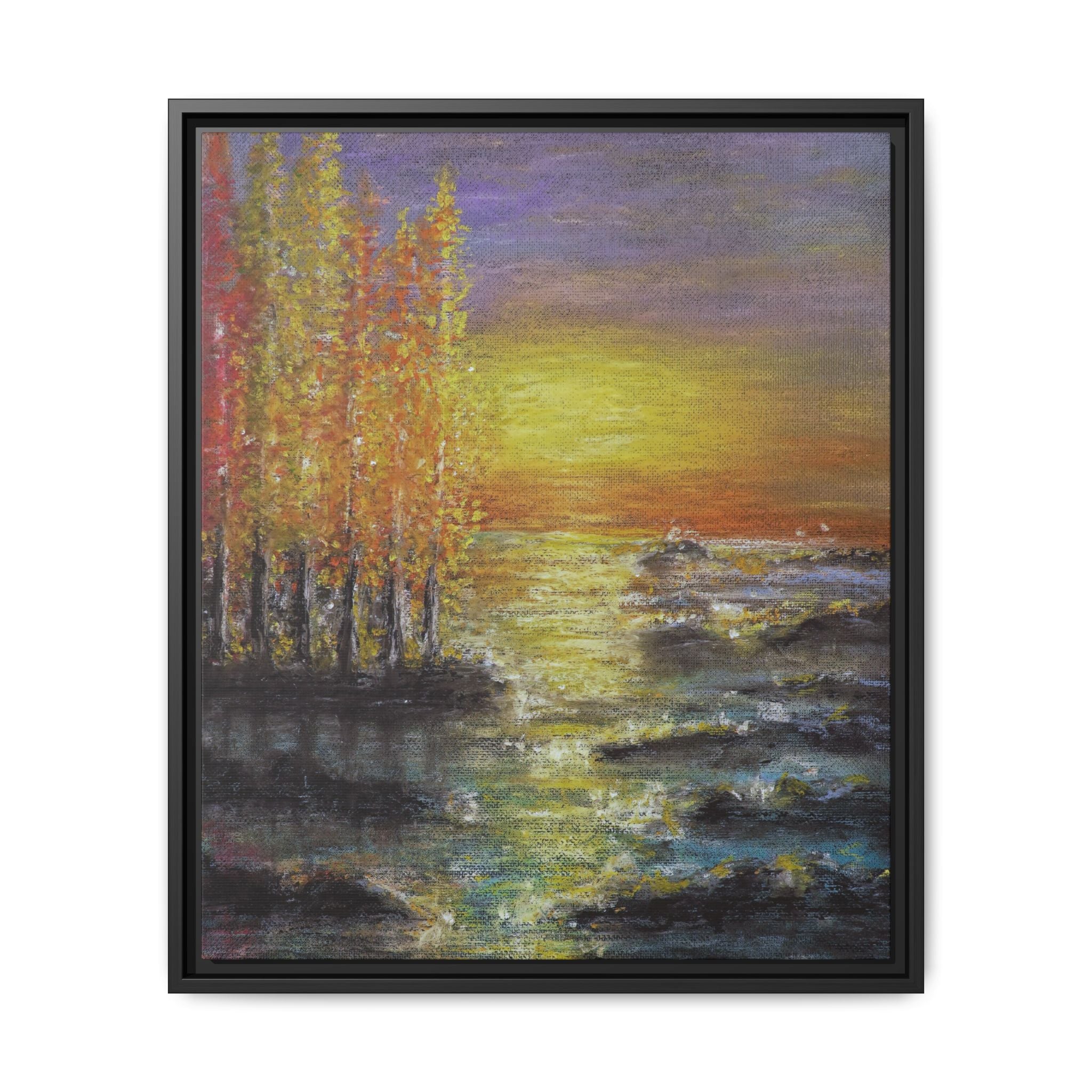 Tranquil Sunset Lake - Framed Matte Canvas Art Print