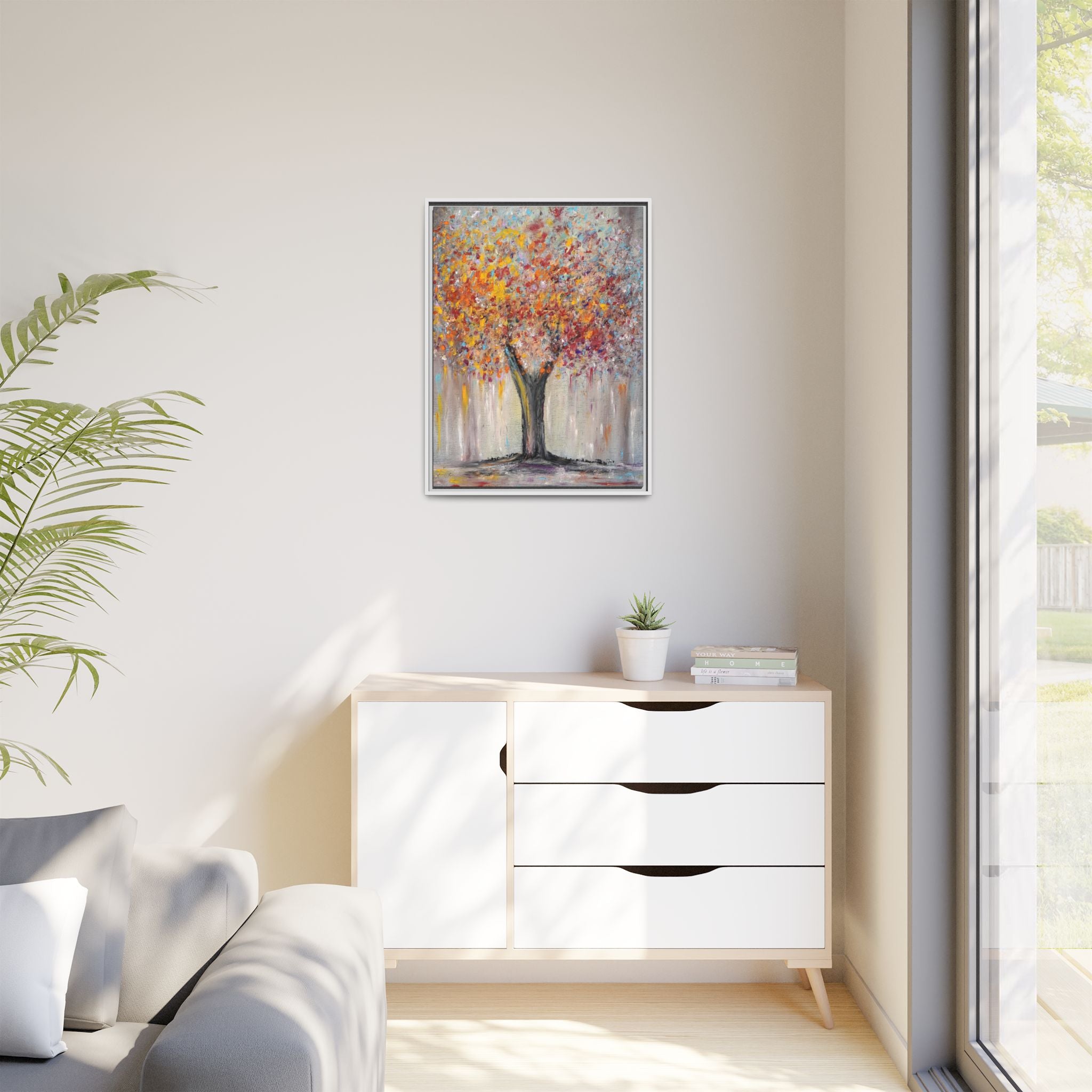 Framed Matte Canvas - Colorful Abstract Tree Wall Art