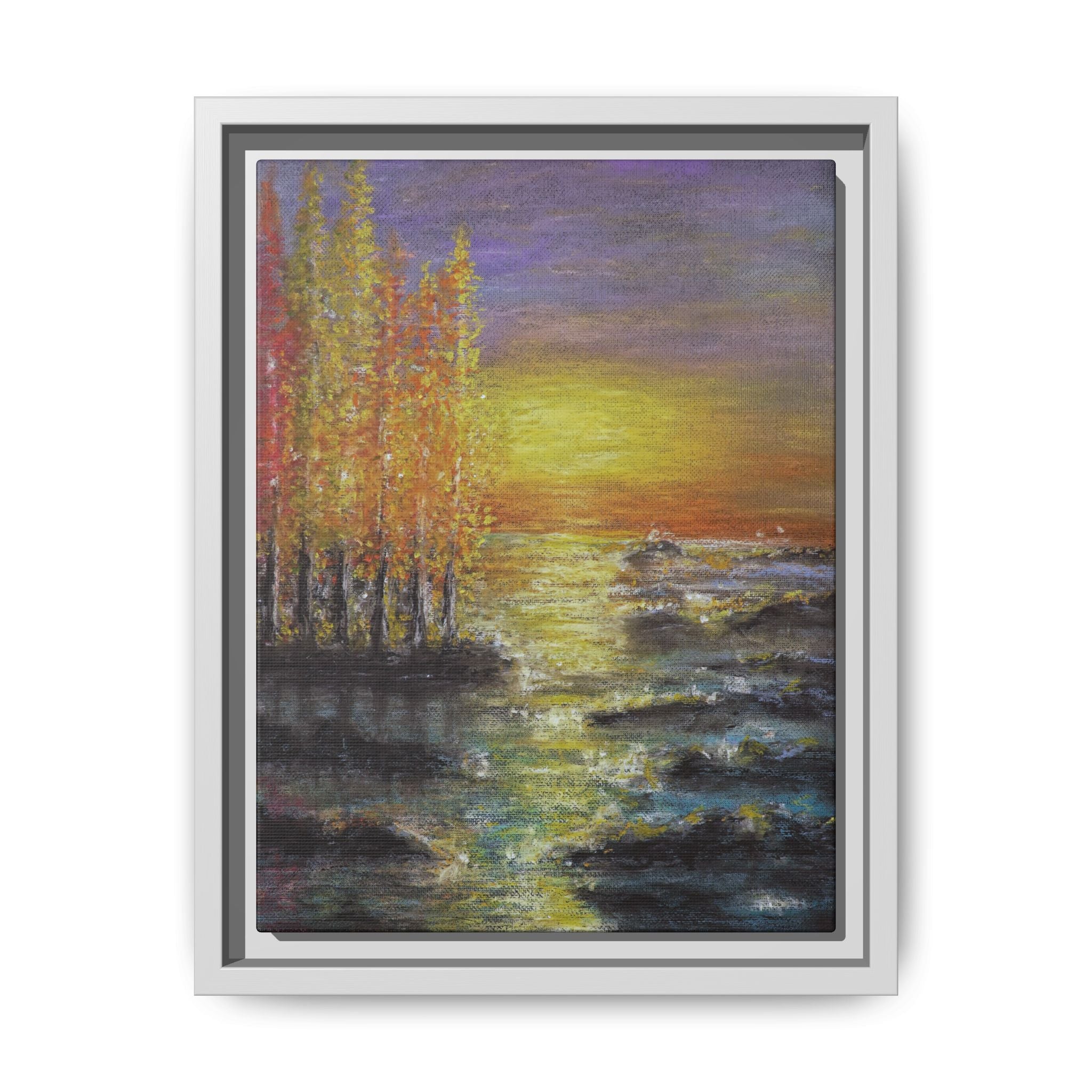 Tranquil Sunset Lake - Framed Matte Canvas Art Print