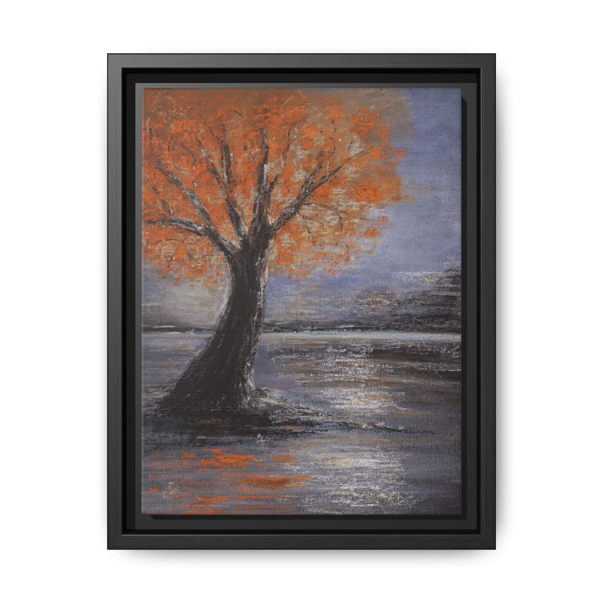 Framed Autumn Tree Canvas Print — Orange Tree Landscape Wall Art