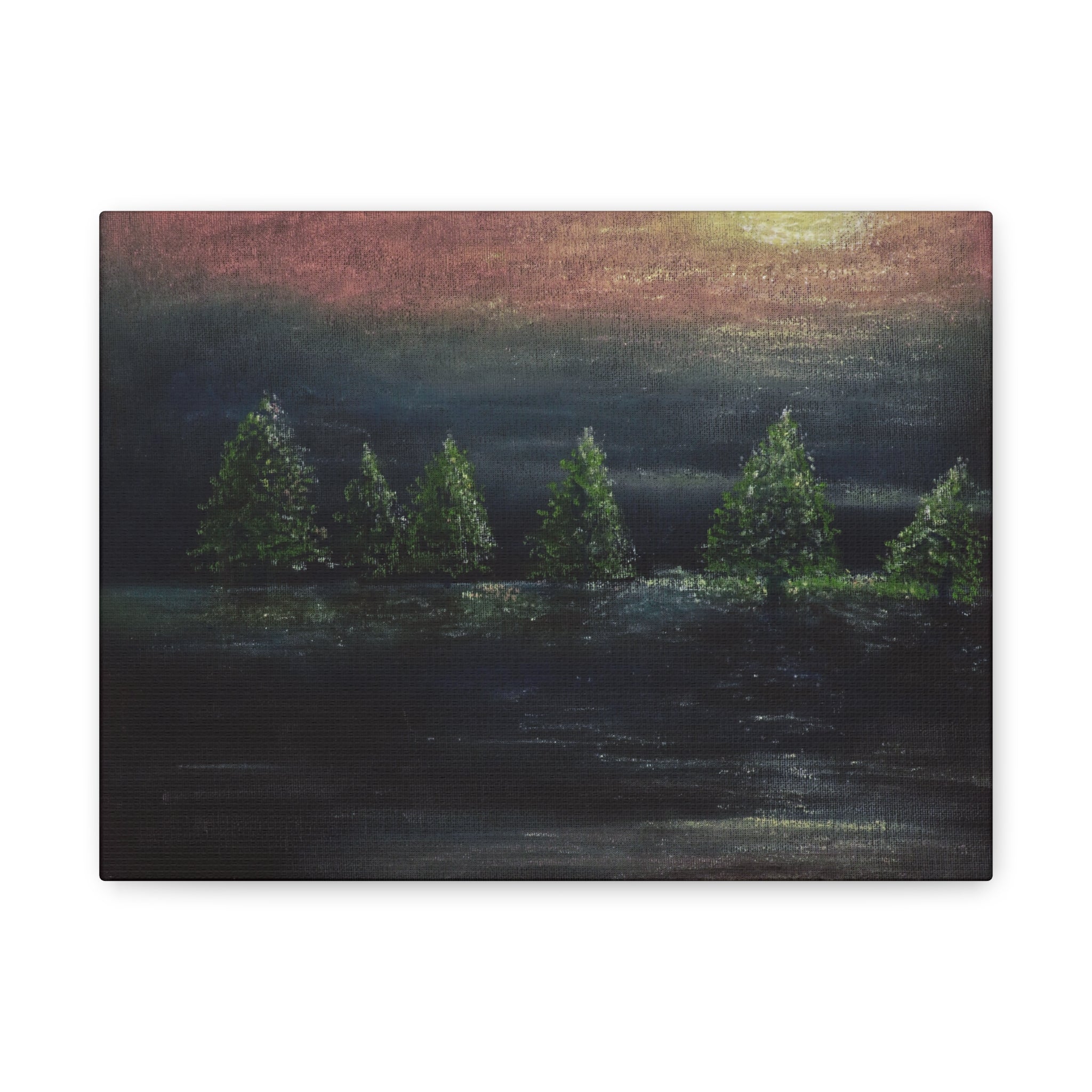 Moonlit Pine Trees Matte Canvas Wall Art — Stretched Nature Landscape Painting