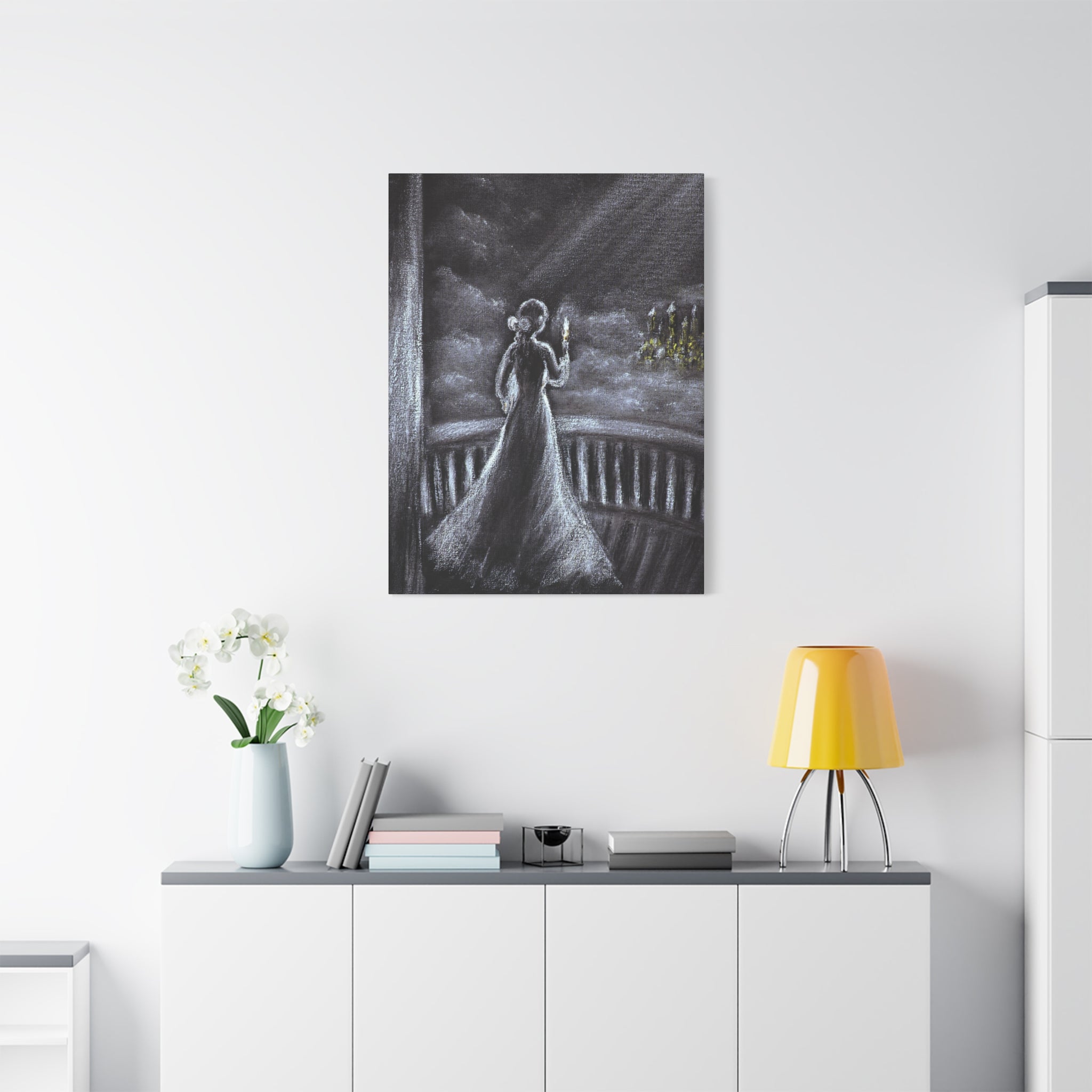 Matte Canvas: Gothic Woman with Candle Stretched Art Print